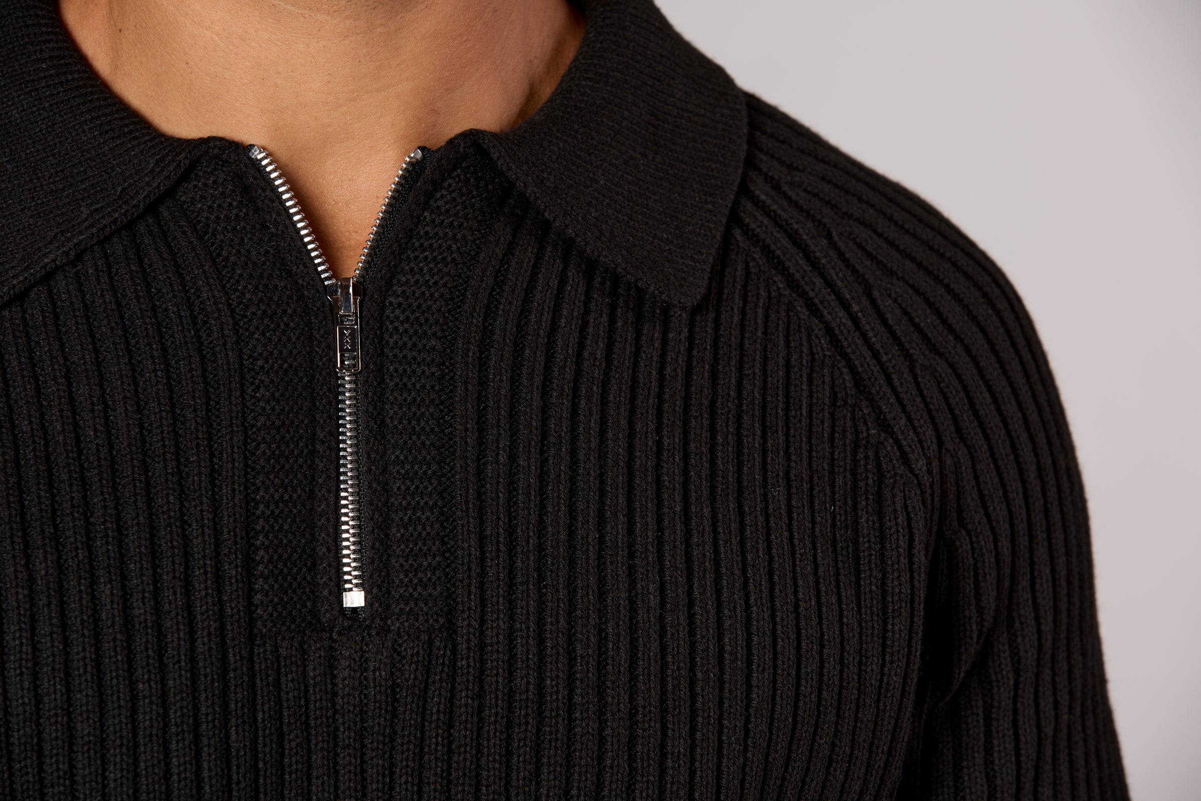 Oversized Chunky 3/4 Zip Black