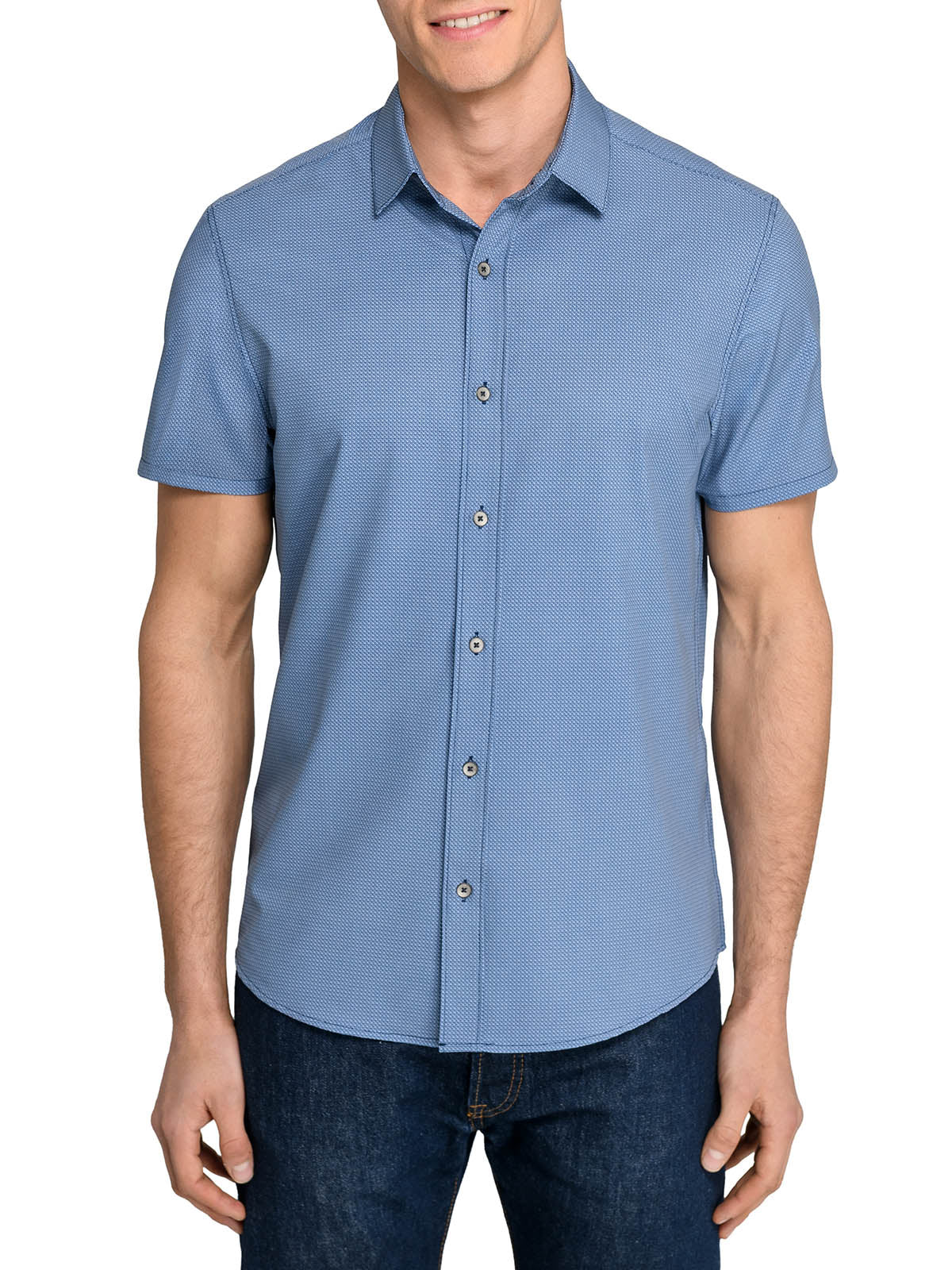 Abstract Geo Woven Short Sleeve Basic Navy