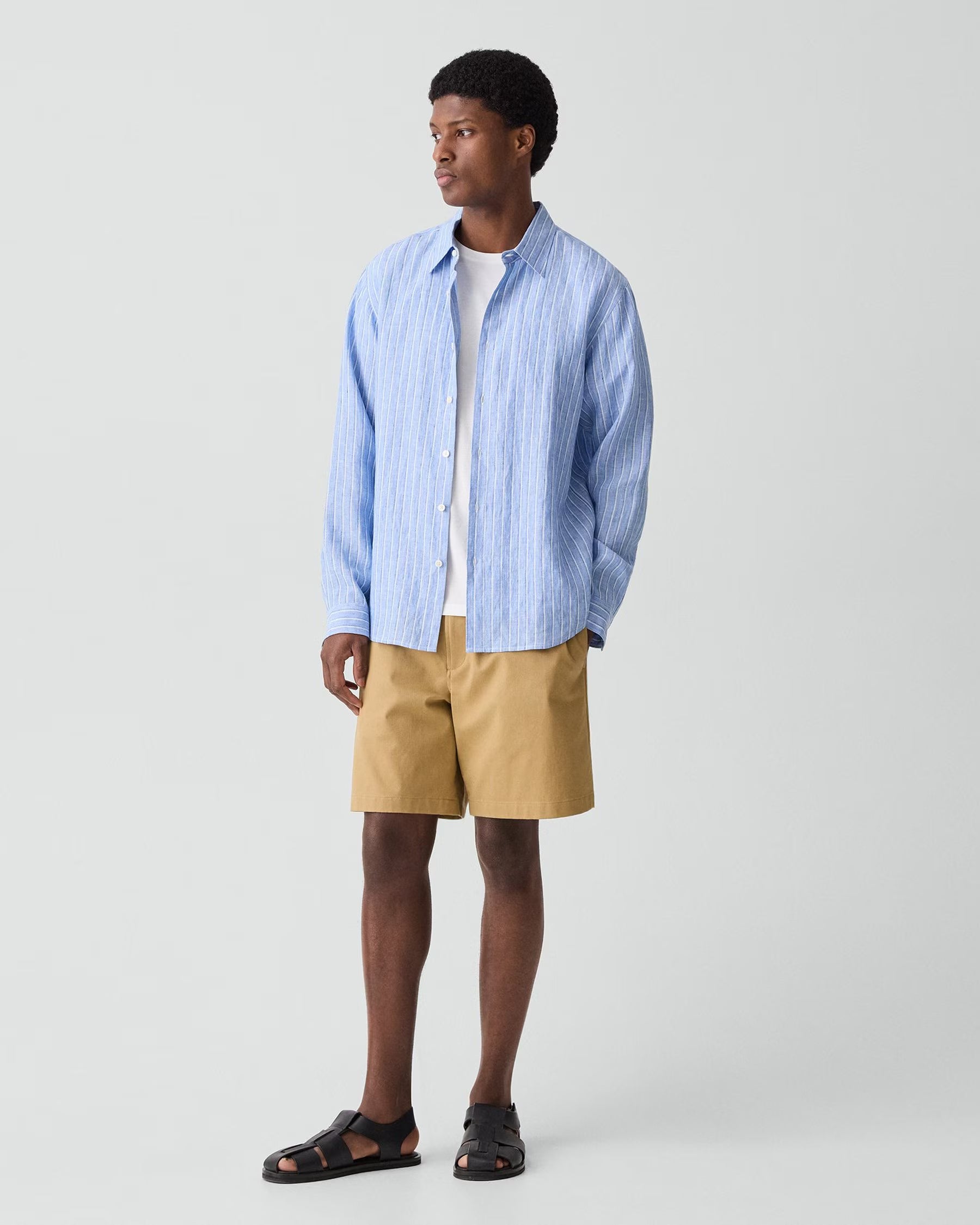 Relaxed Irving Shirt in Linen Crisp Blue Multi