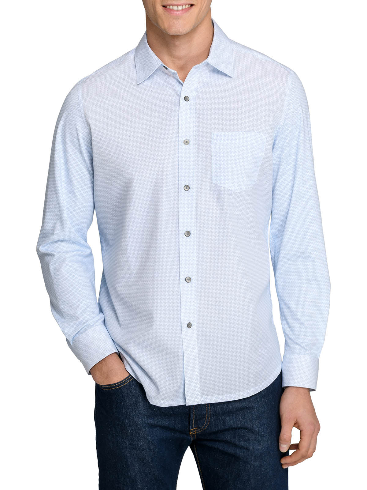 Abstract Squiggle Reworked Woven Long Sleeve Basic White/Blue