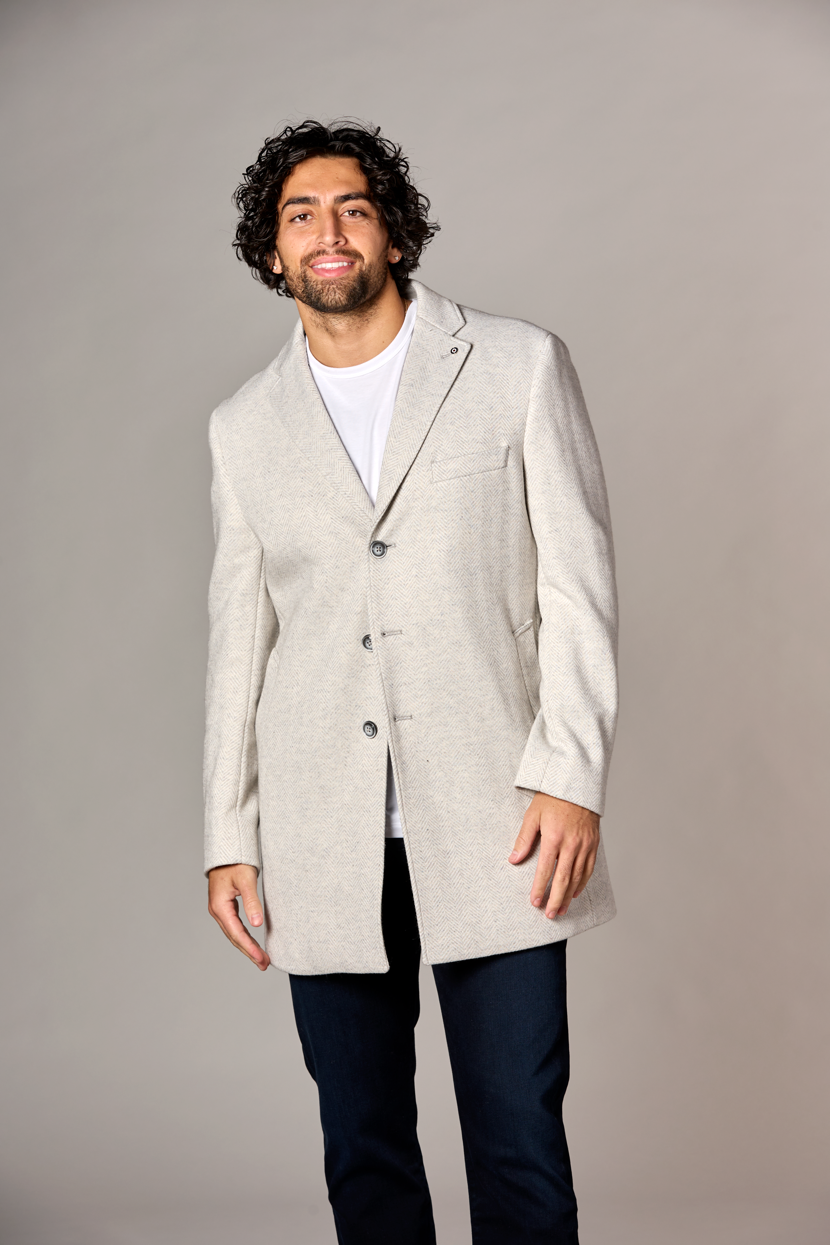 Houndstooth Top Coat w/ Inlay Grey