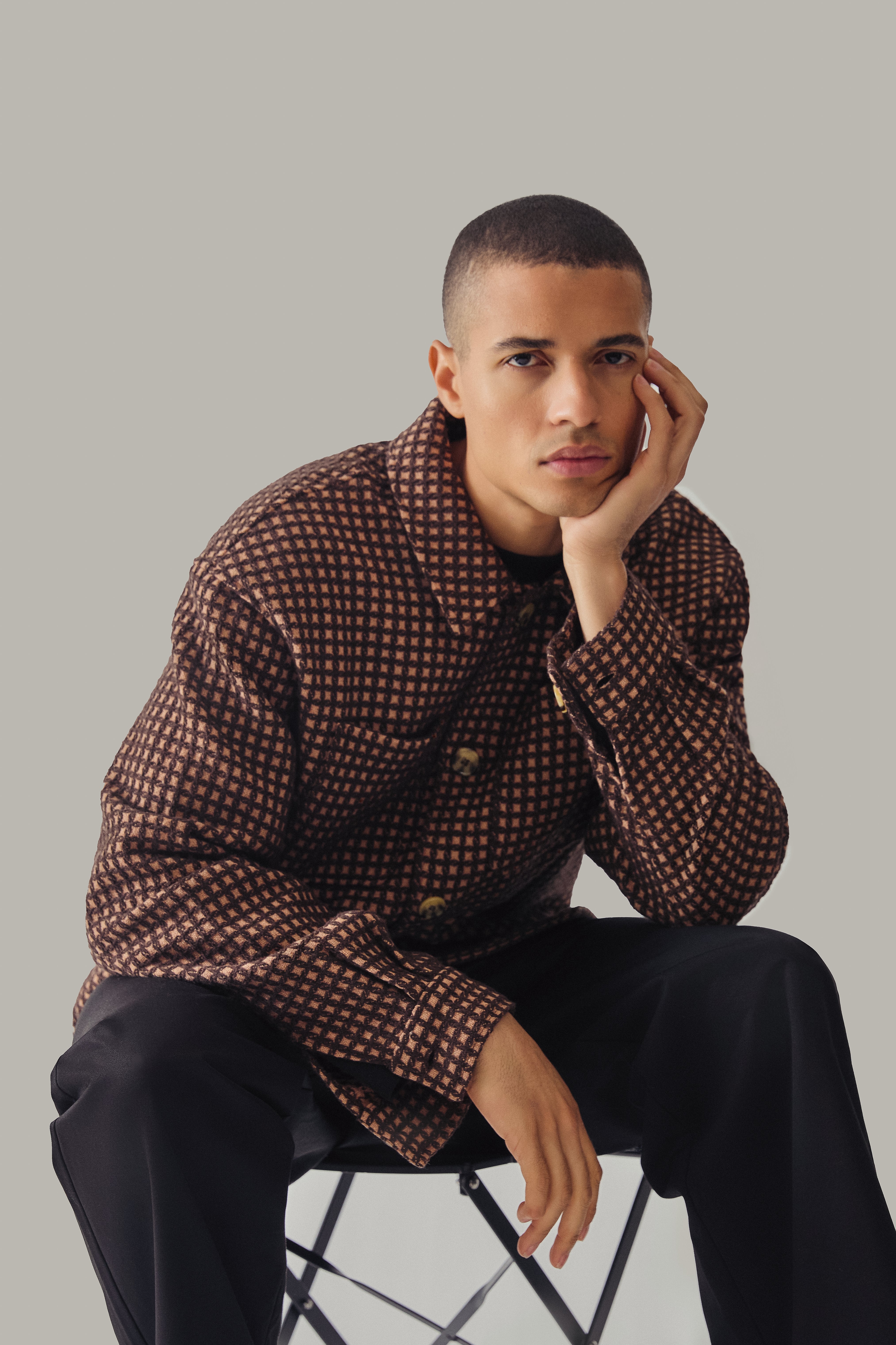 Wool Check Overshirt Golden Straw