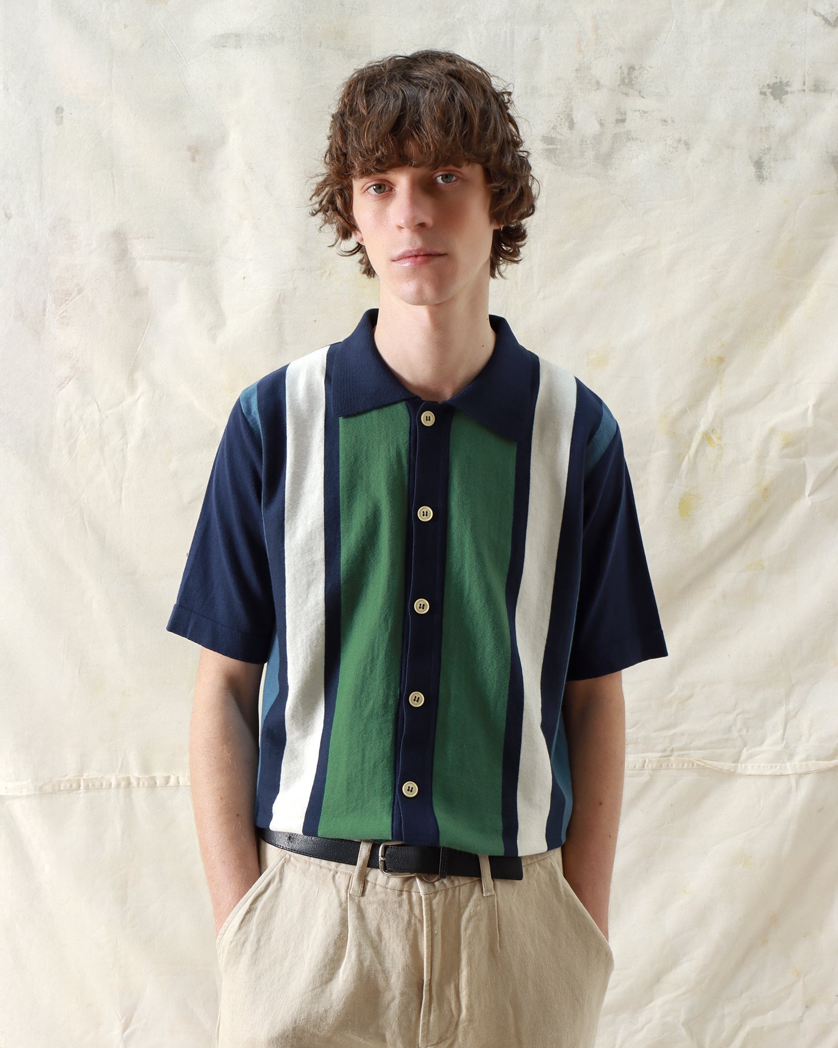 Velzy Neto Stripe Cardigan Navy Iris/Green