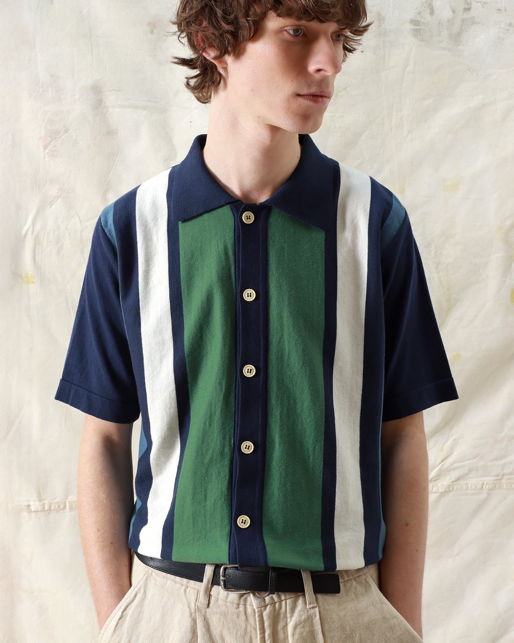 Velzy Neto Stripe Cardigan Navy Iris/Green