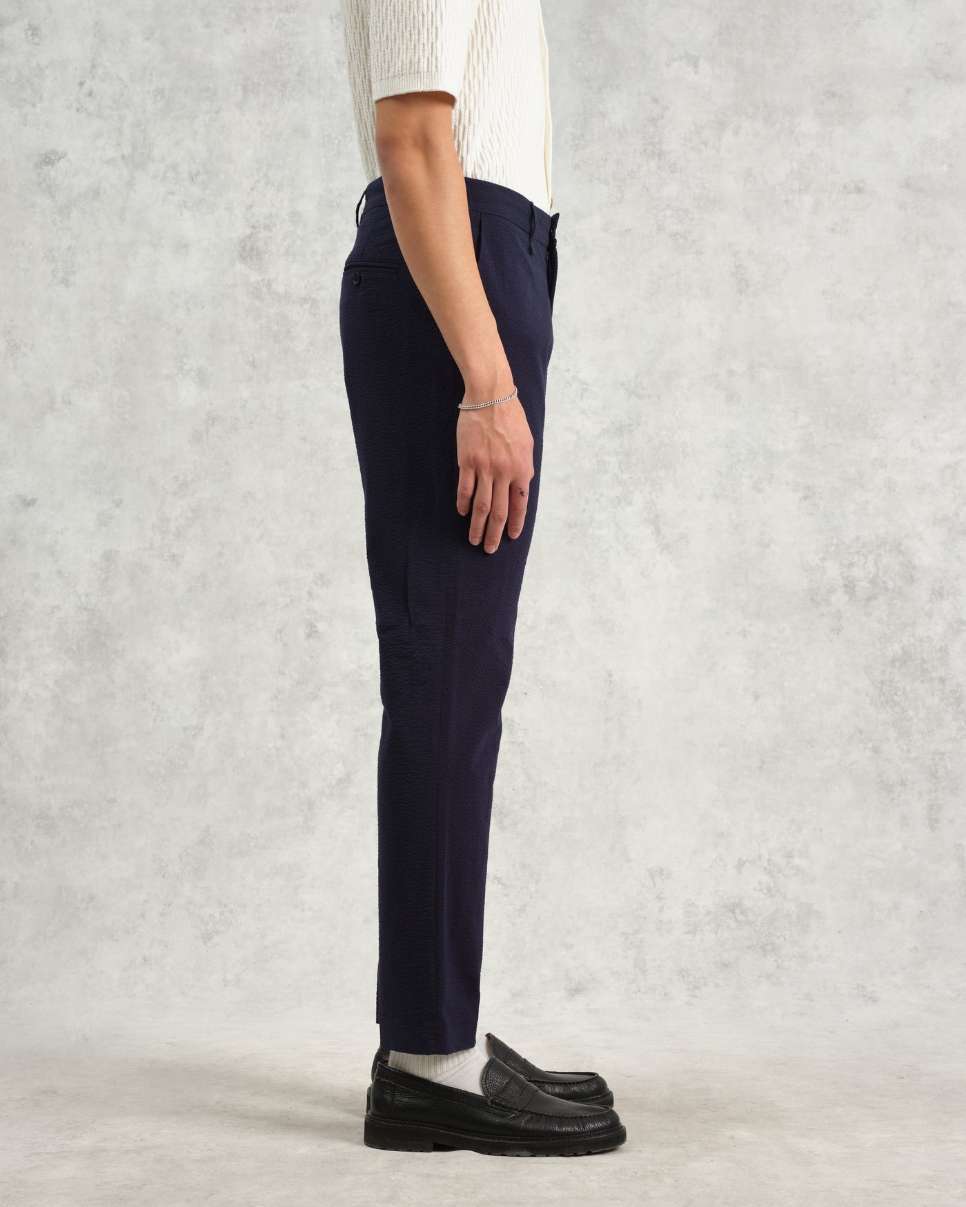 Alp Seersucker Smart Trouser Navy Grid