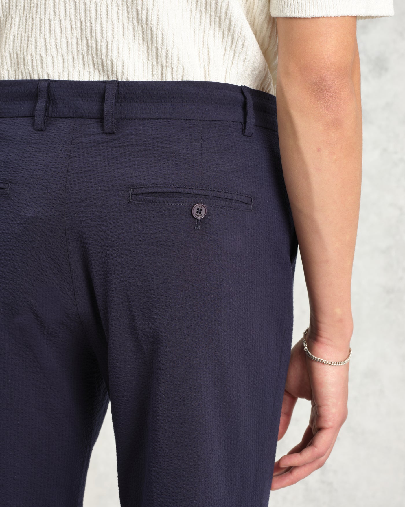 Alp Seersucker Smart Trouser Navy Grid