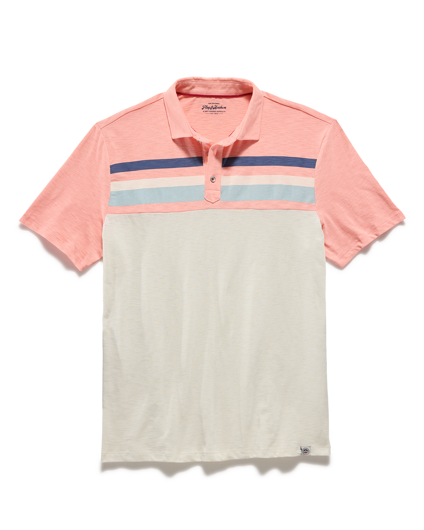 Millville Chest Blocked Slub Polo Natural/Coral