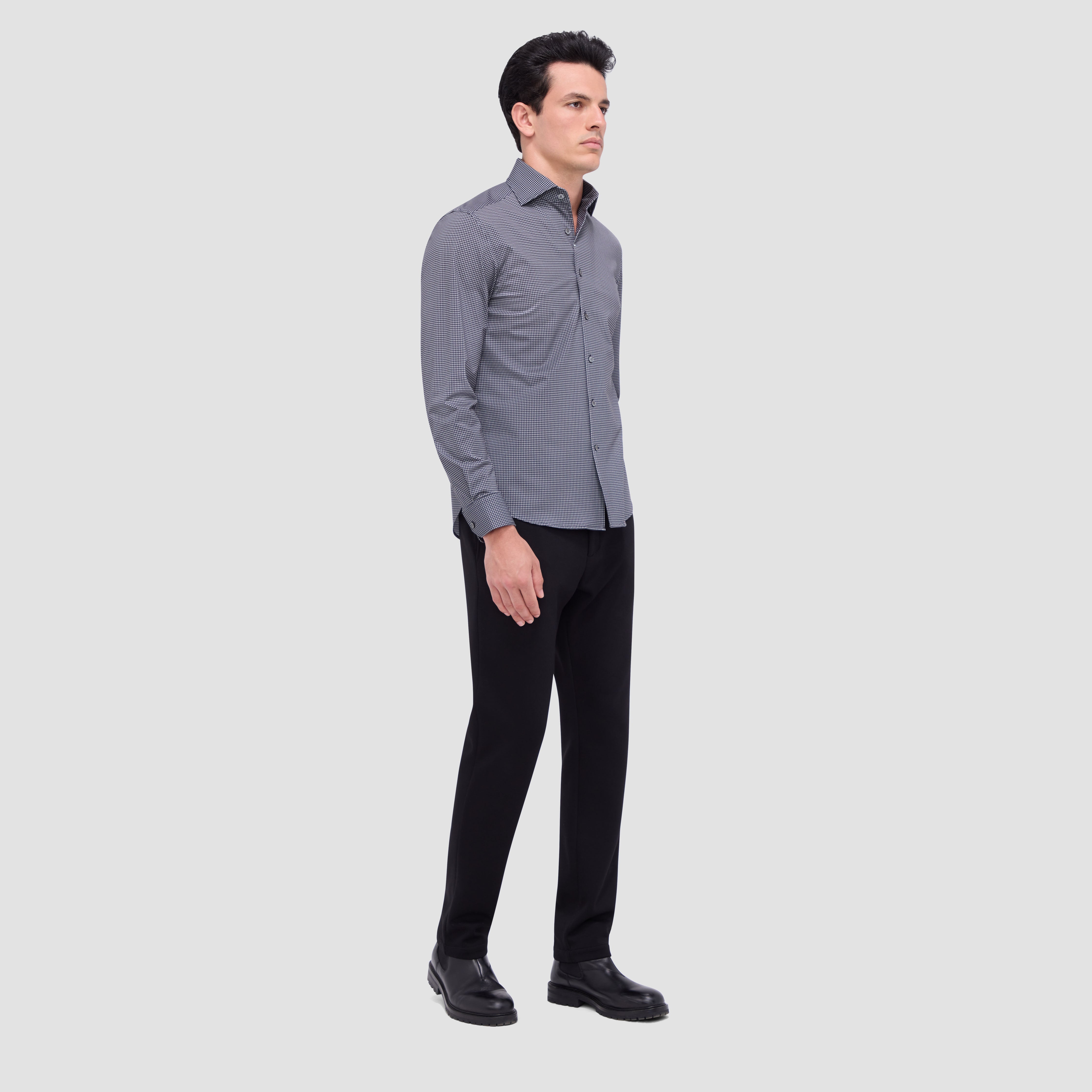 OOOHCotton Devon Shirt, Black Microcheck