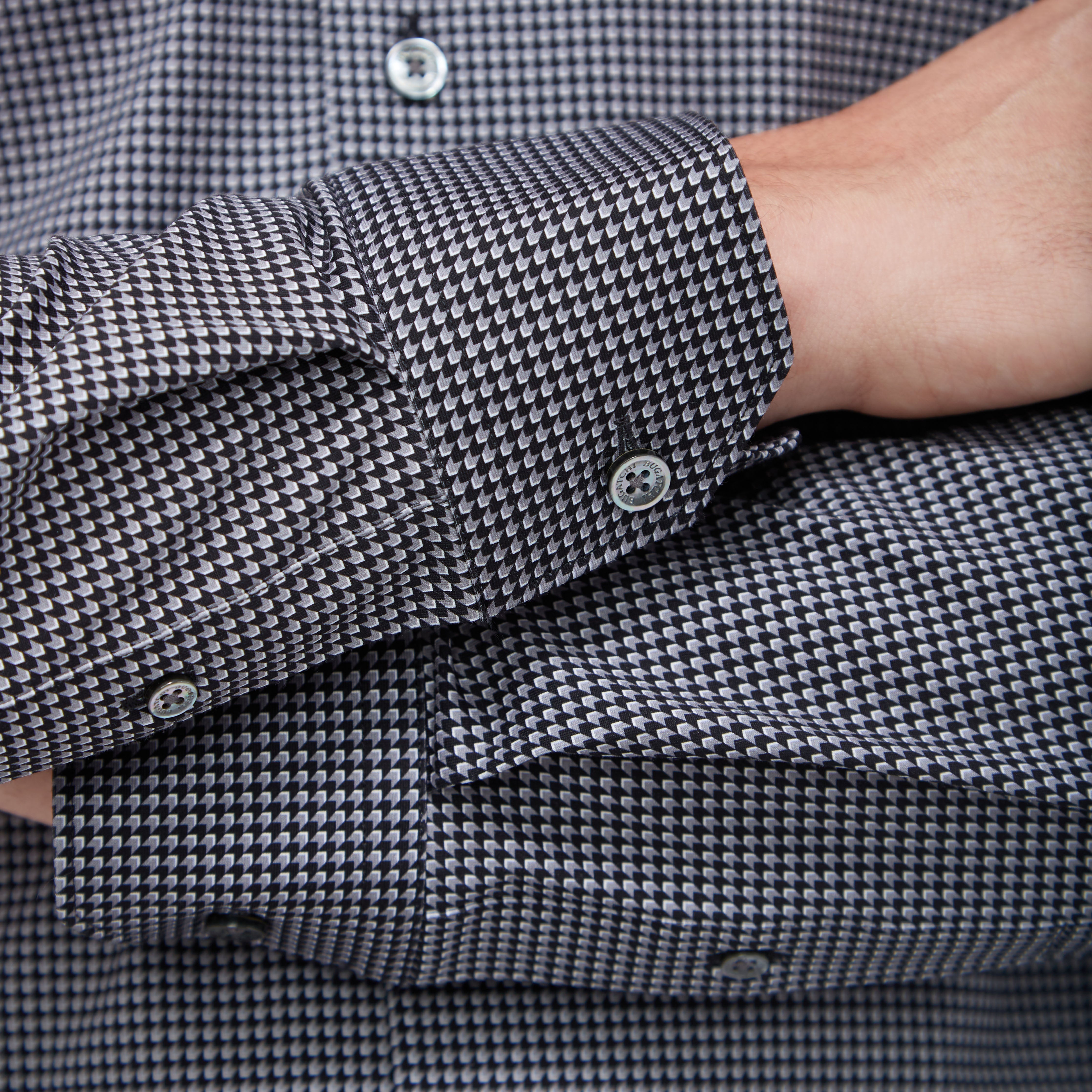 OOOHCotton Devon Shirt, Black Microcheck