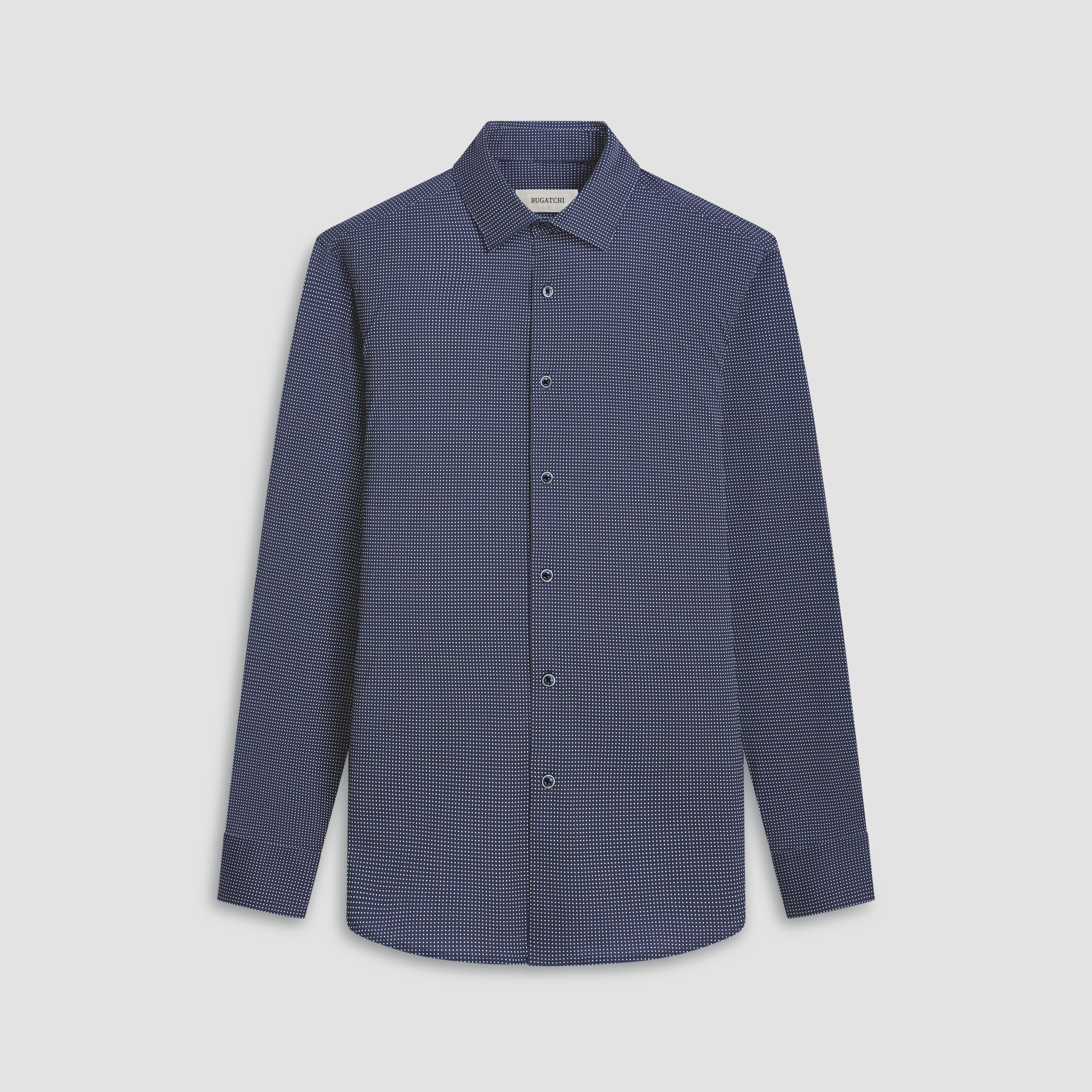 OOOHCotton James Shirt in Navy Microcheck