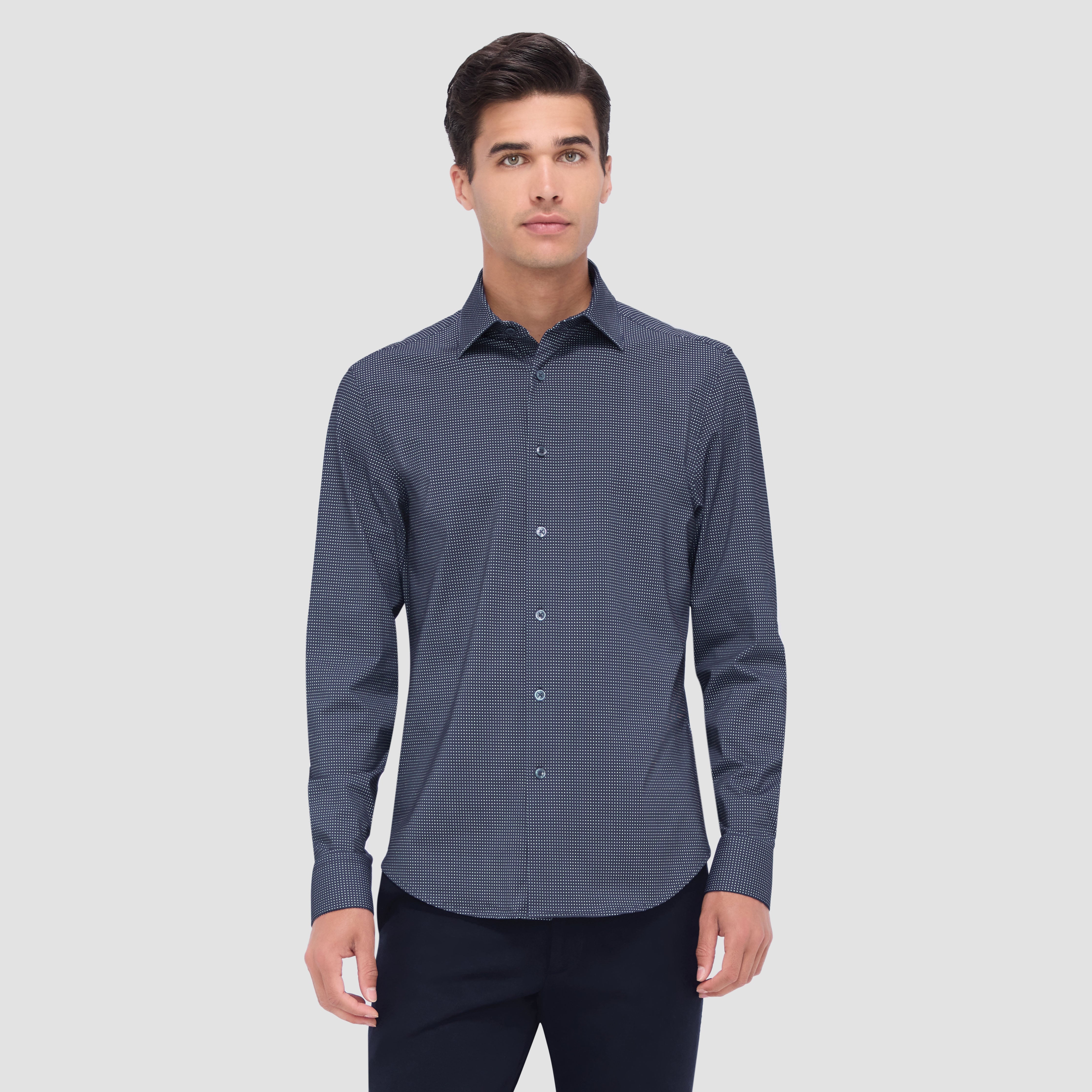 OOOHCotton James Shirt in Navy Microcheck