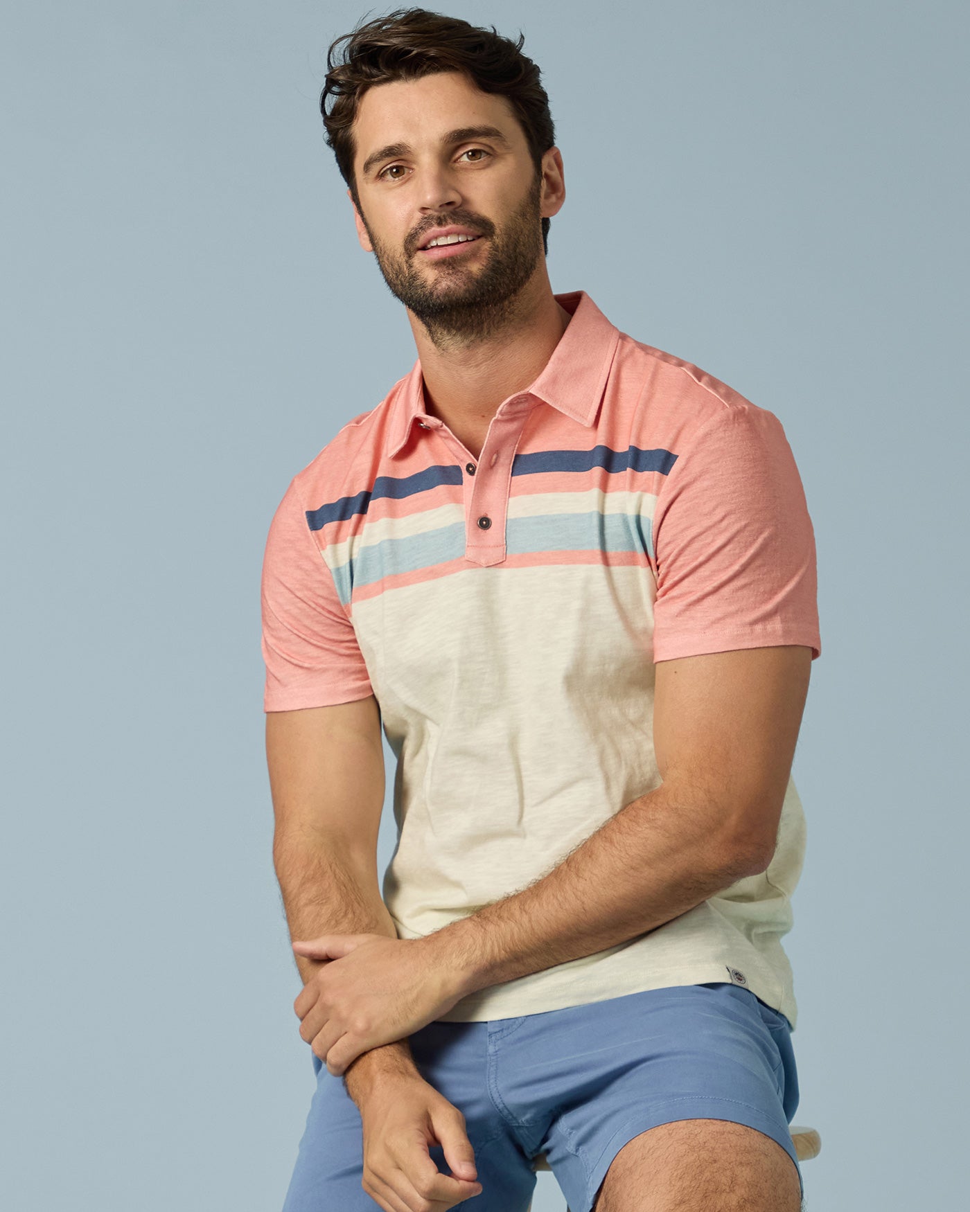 Millville Chest Blocked Slub Polo Natural/Coral
