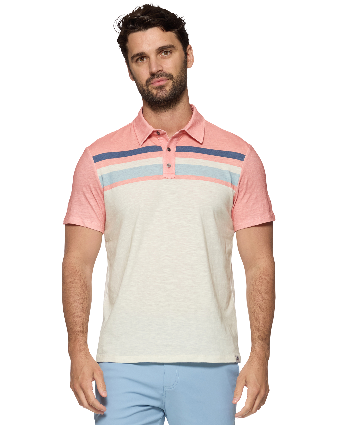 Millville Chest Blocked Slub Polo Natural/Coral