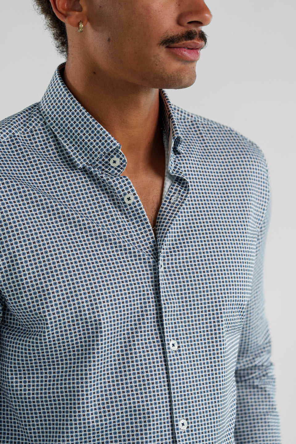 Techno Stretch Micro Flower Shirt Light Blue