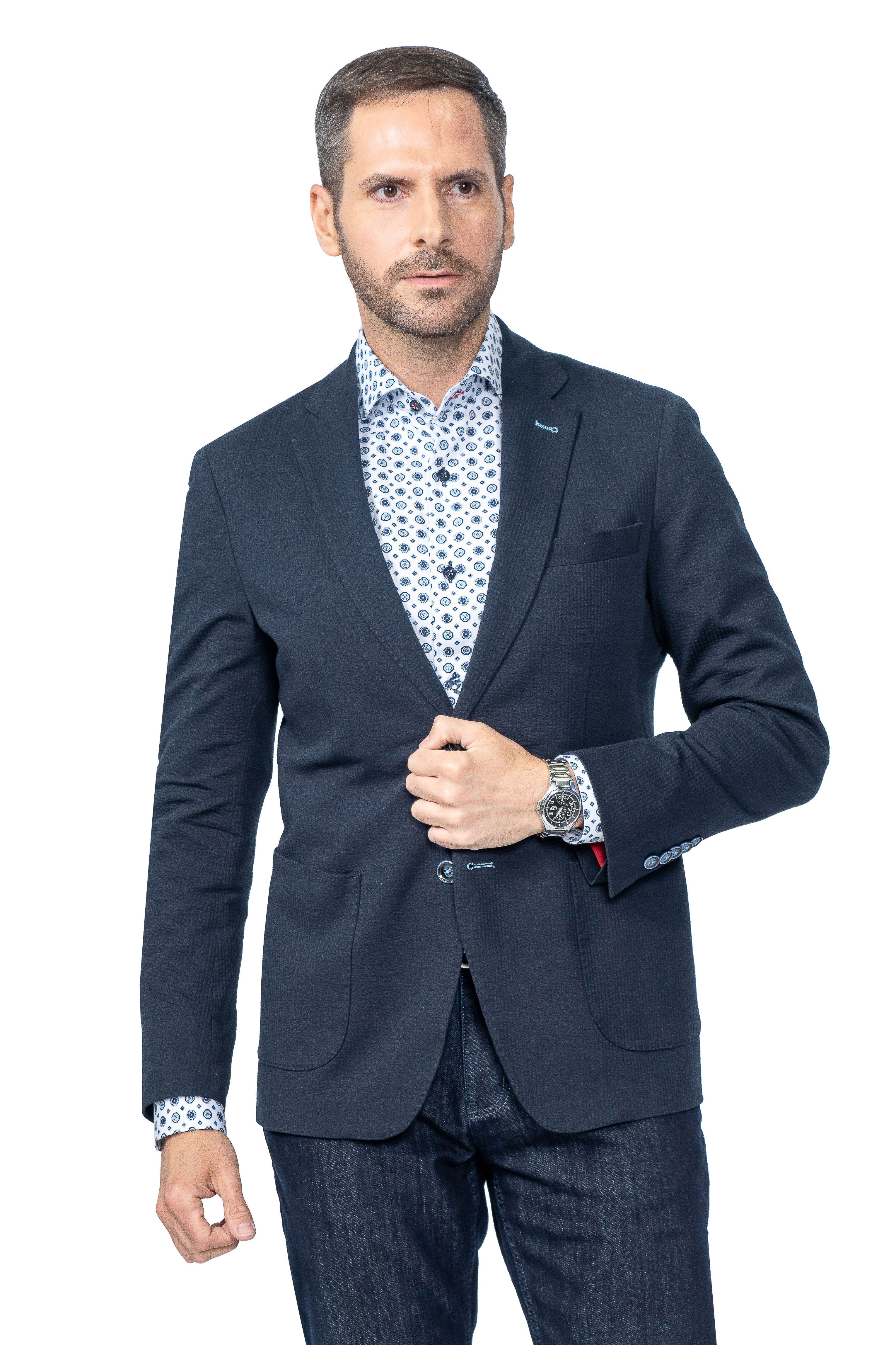 Meridian Stretch Seersucker Blazer Navy