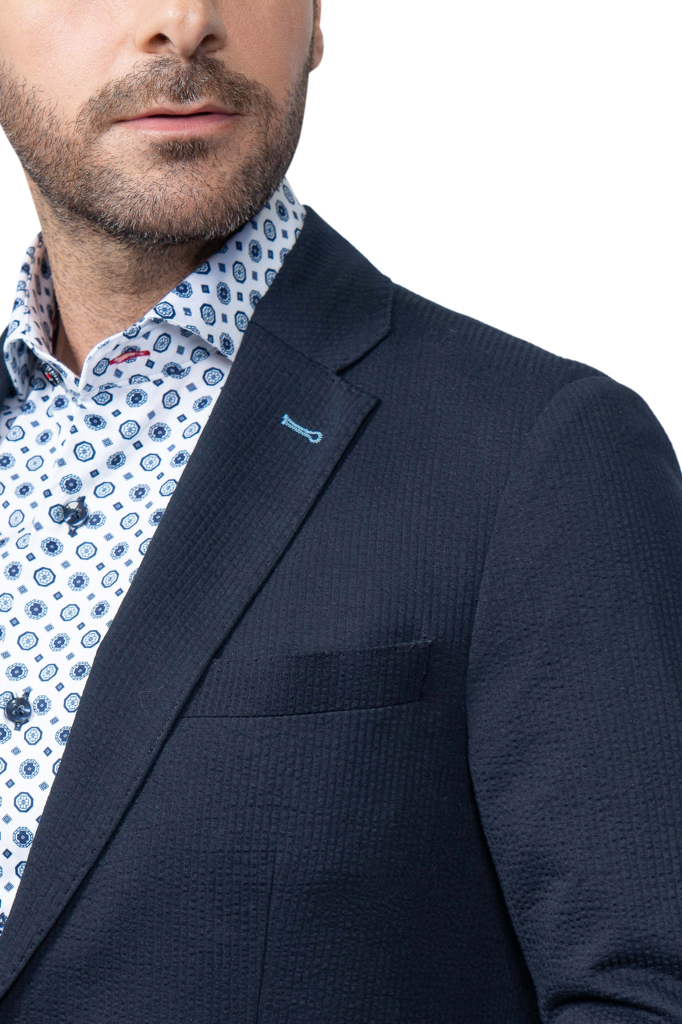 Meridian Stretch Seersucker Blazer Navy