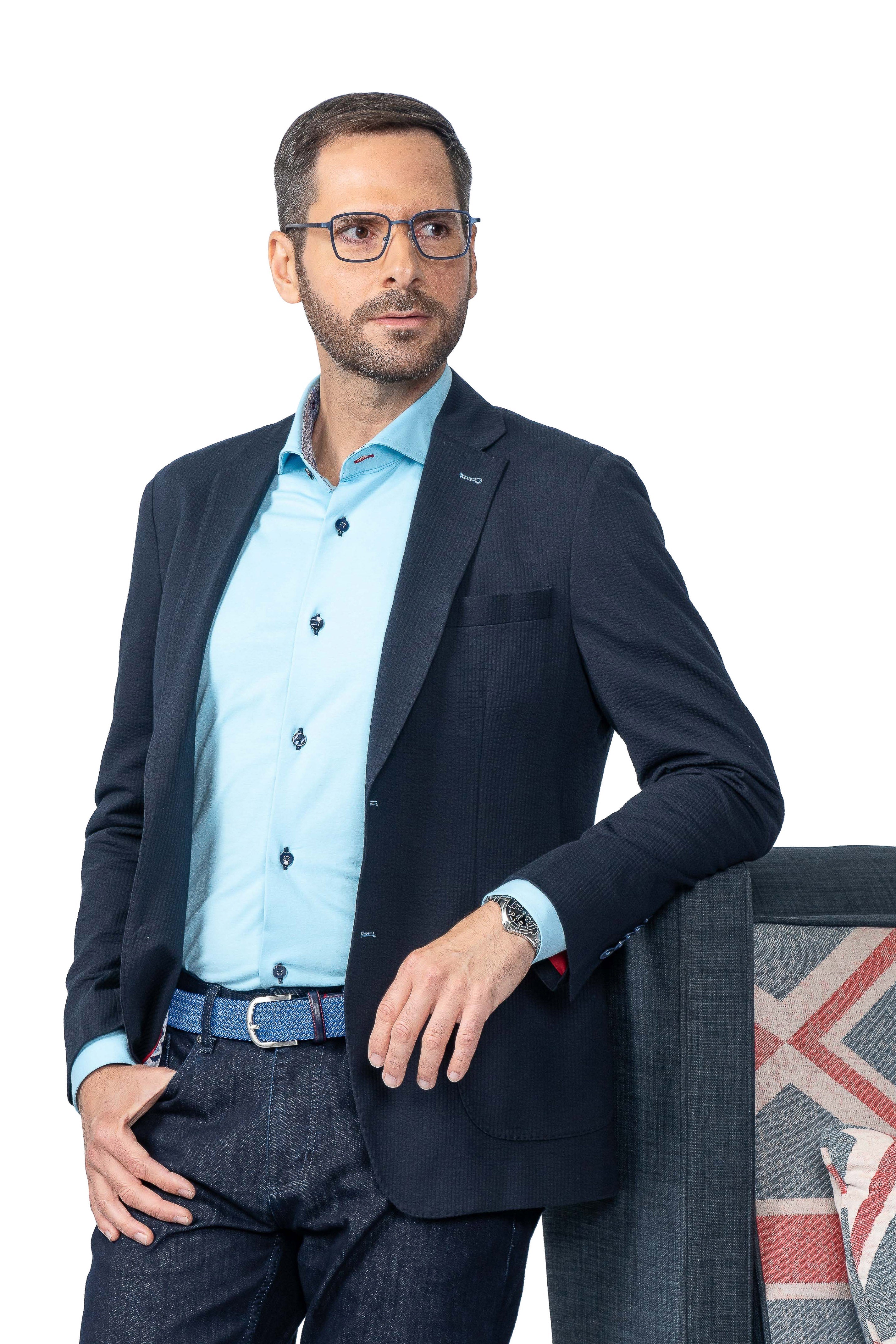 Meridian Stretch Seersucker Blazer Navy