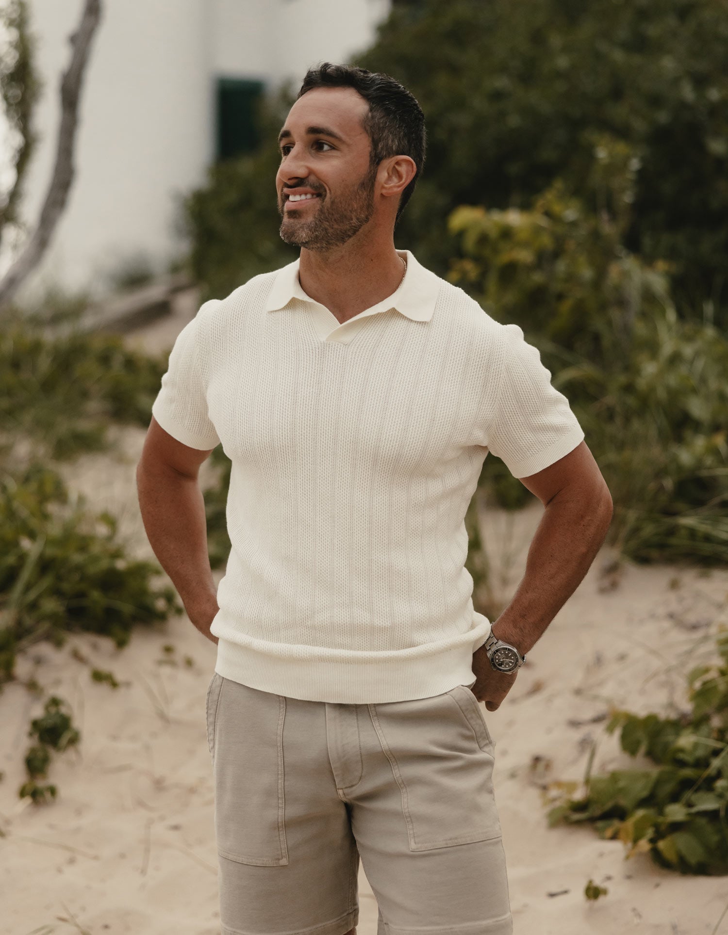 Robles Textured Knit Polo Ivory