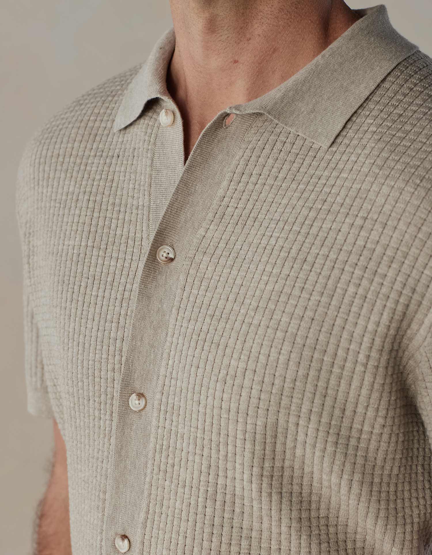 Waffle Stitch Button Up Flax