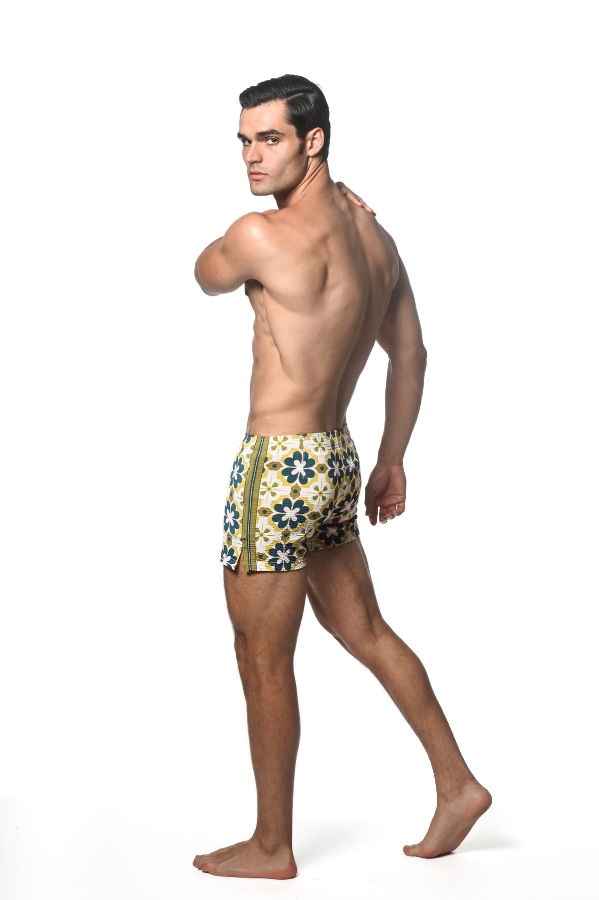 Printed Seersucker Swim Short Teal/Citrus Floral Tiles