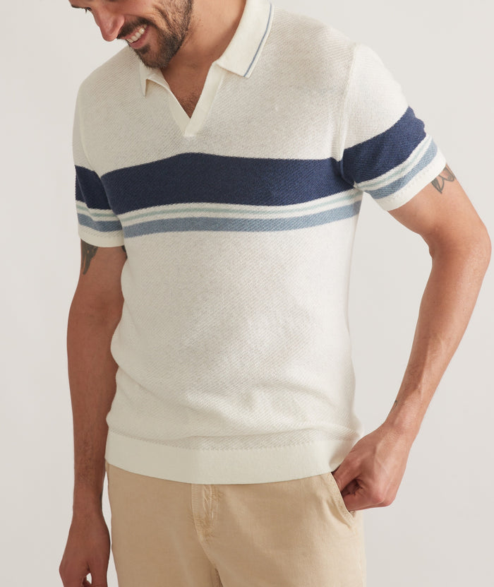 Greyson Sweater Polo Natural Blue Stripe