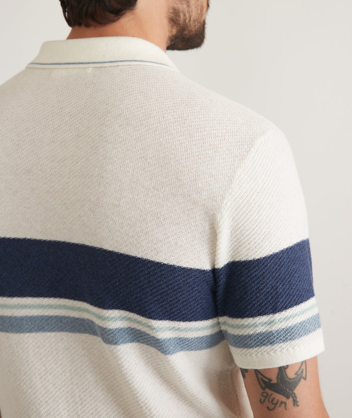 Greyson Sweater Polo Natural Blue Stripe