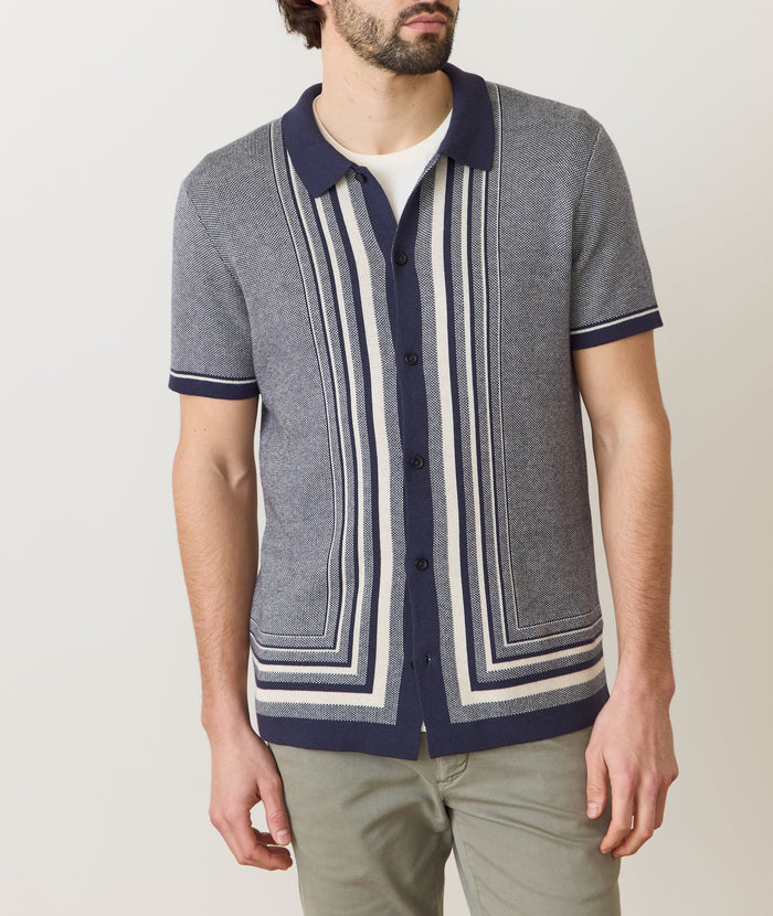 Ethan Sweater Button Down India Ink/Oatmeal