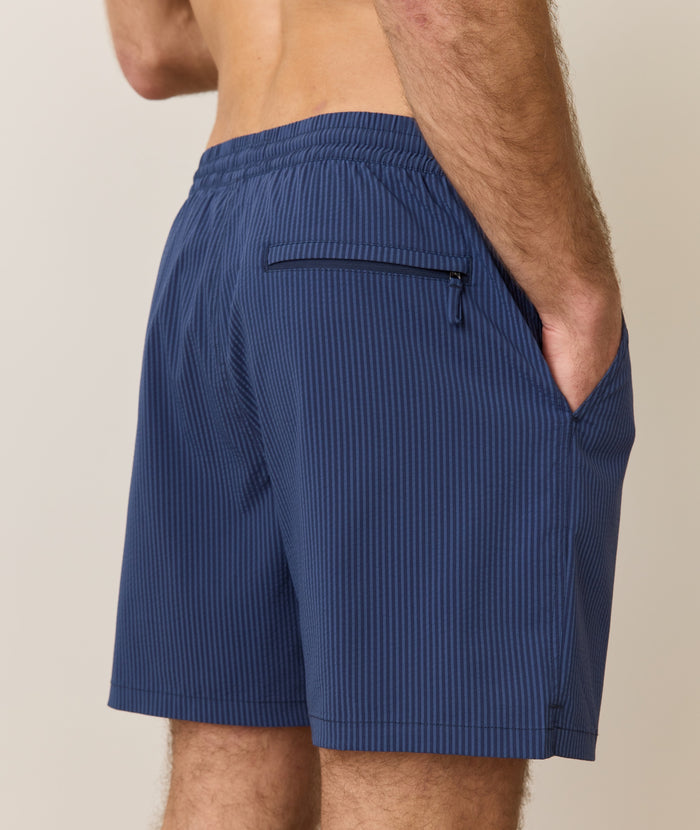 Lined Sport & Swim Short - 6" Navy/Blue Stripe