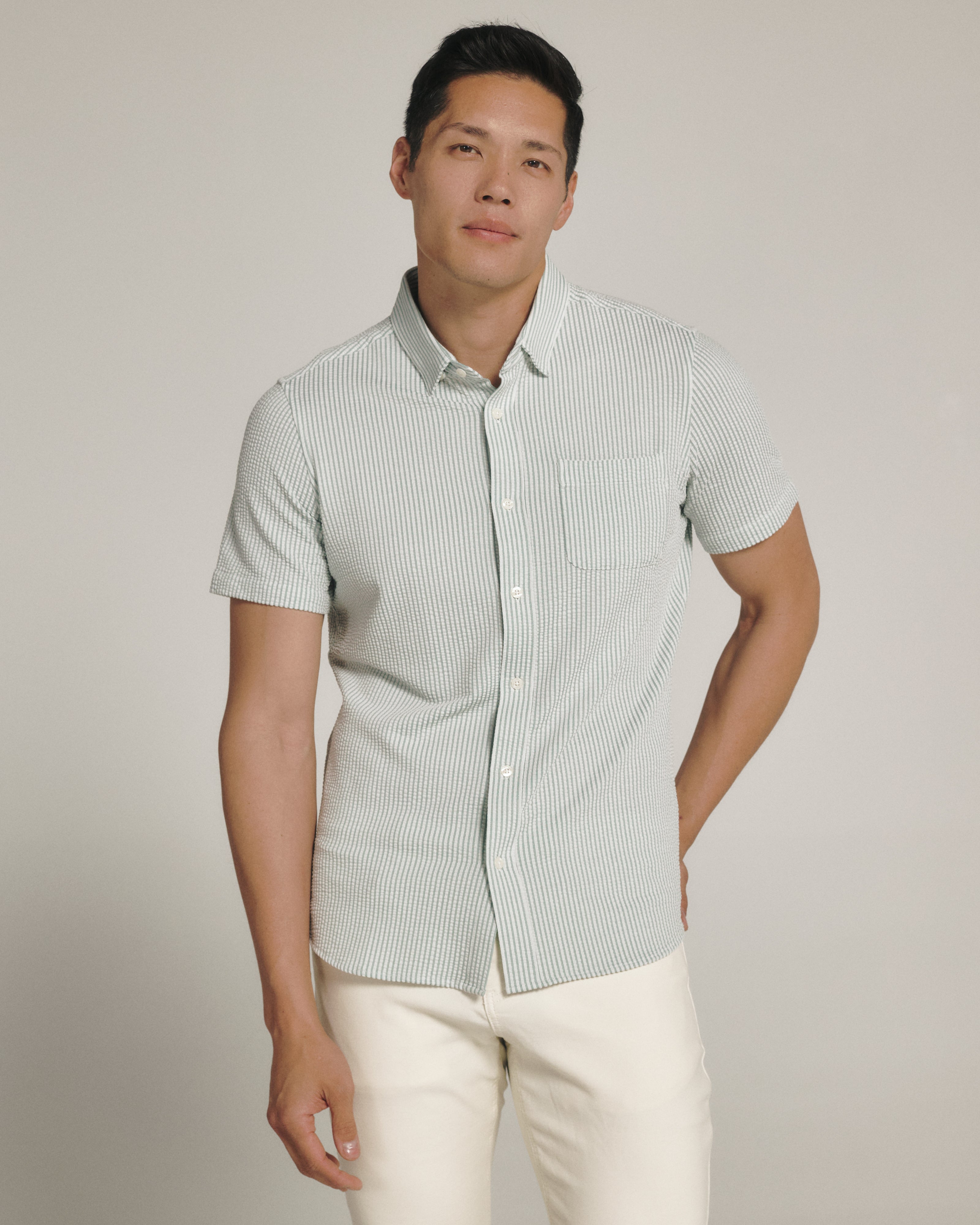 Keaton Seersucker Short Sleeve Shirt Seafoam