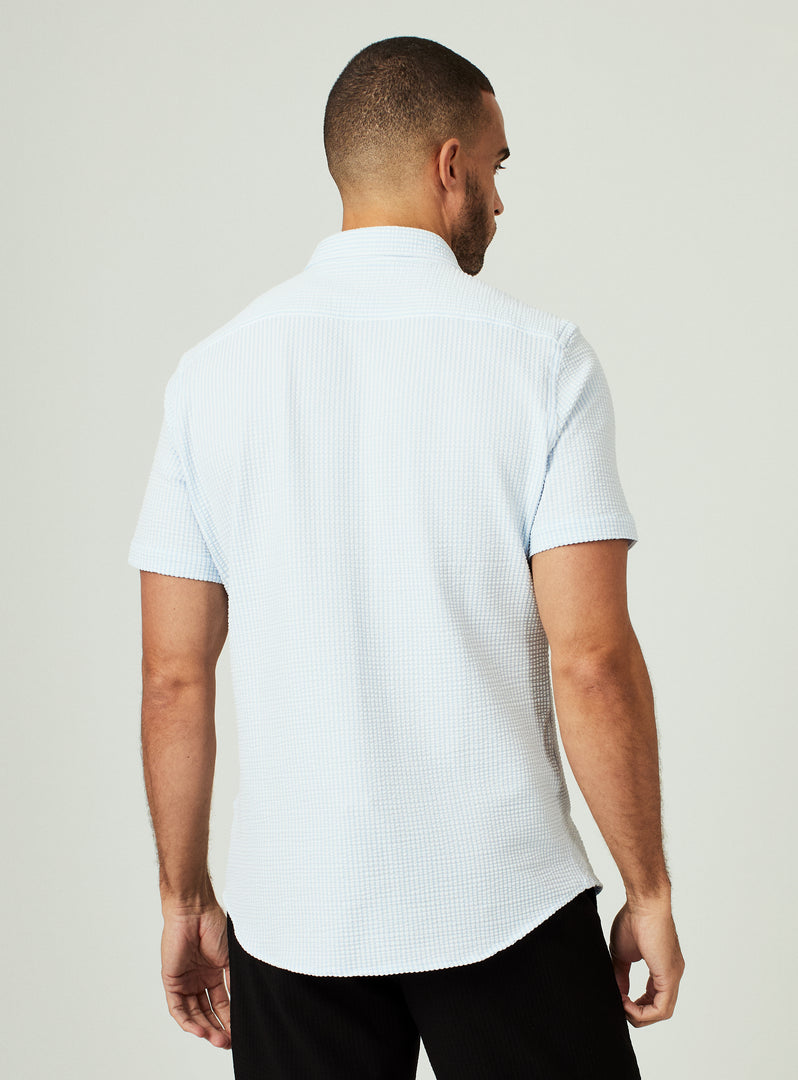 Keaton Seersucker Shirt Blue