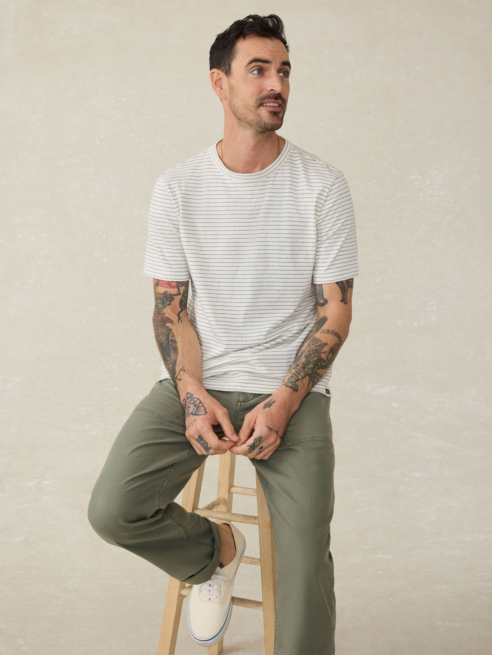 Sunwashed Tee Cream Flint Stripe