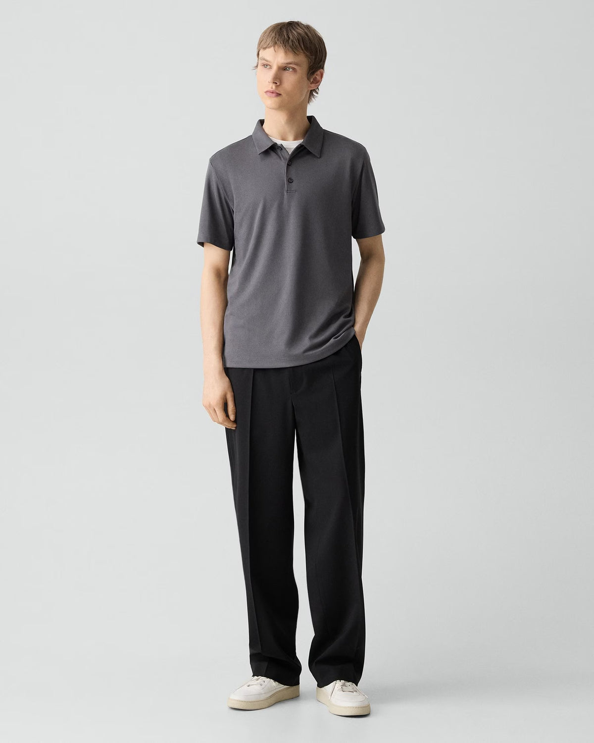 Bron Polo Shirt in Anemone Modal Jersey Carbon