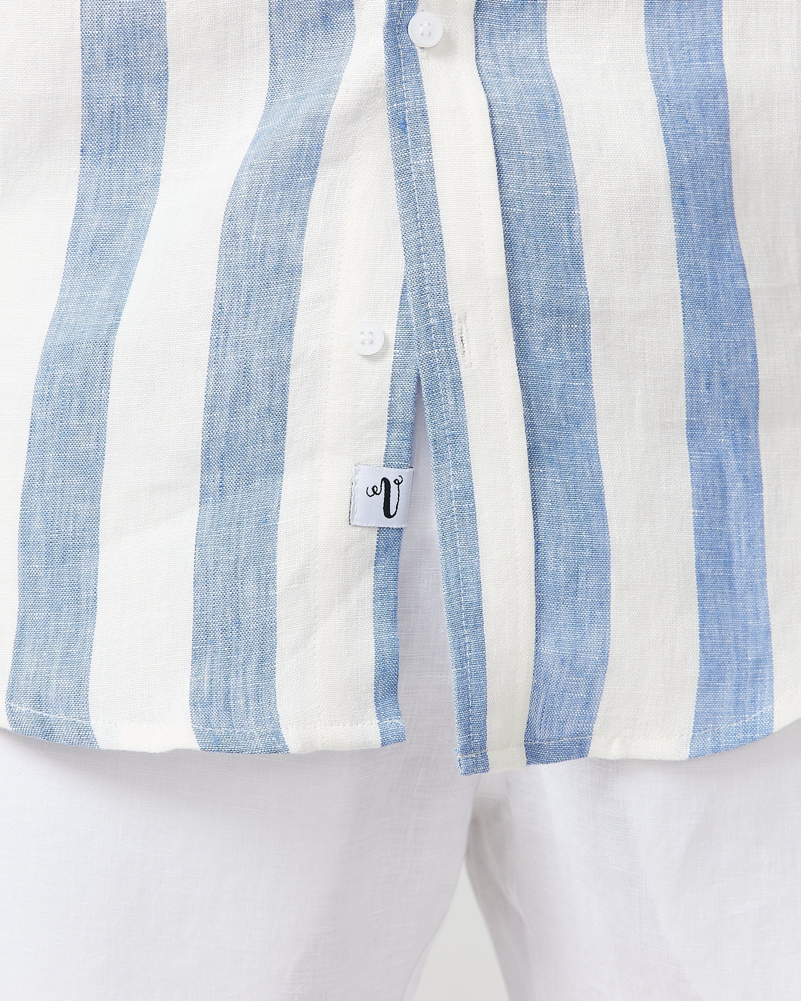 Blue Stripe Short Sleeve Linen Shirt Blue Stripe