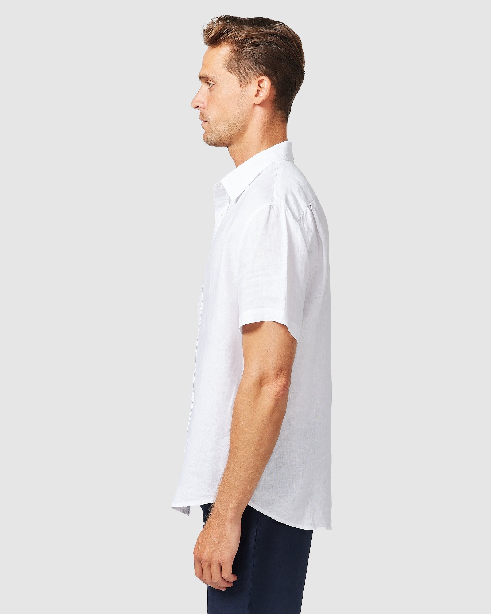 Solid Short Sleeve Linen Shirt White