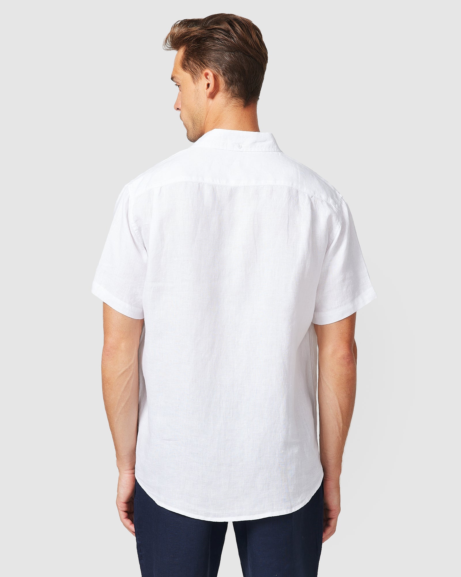 Solid Short Sleeve Linen Shirt White