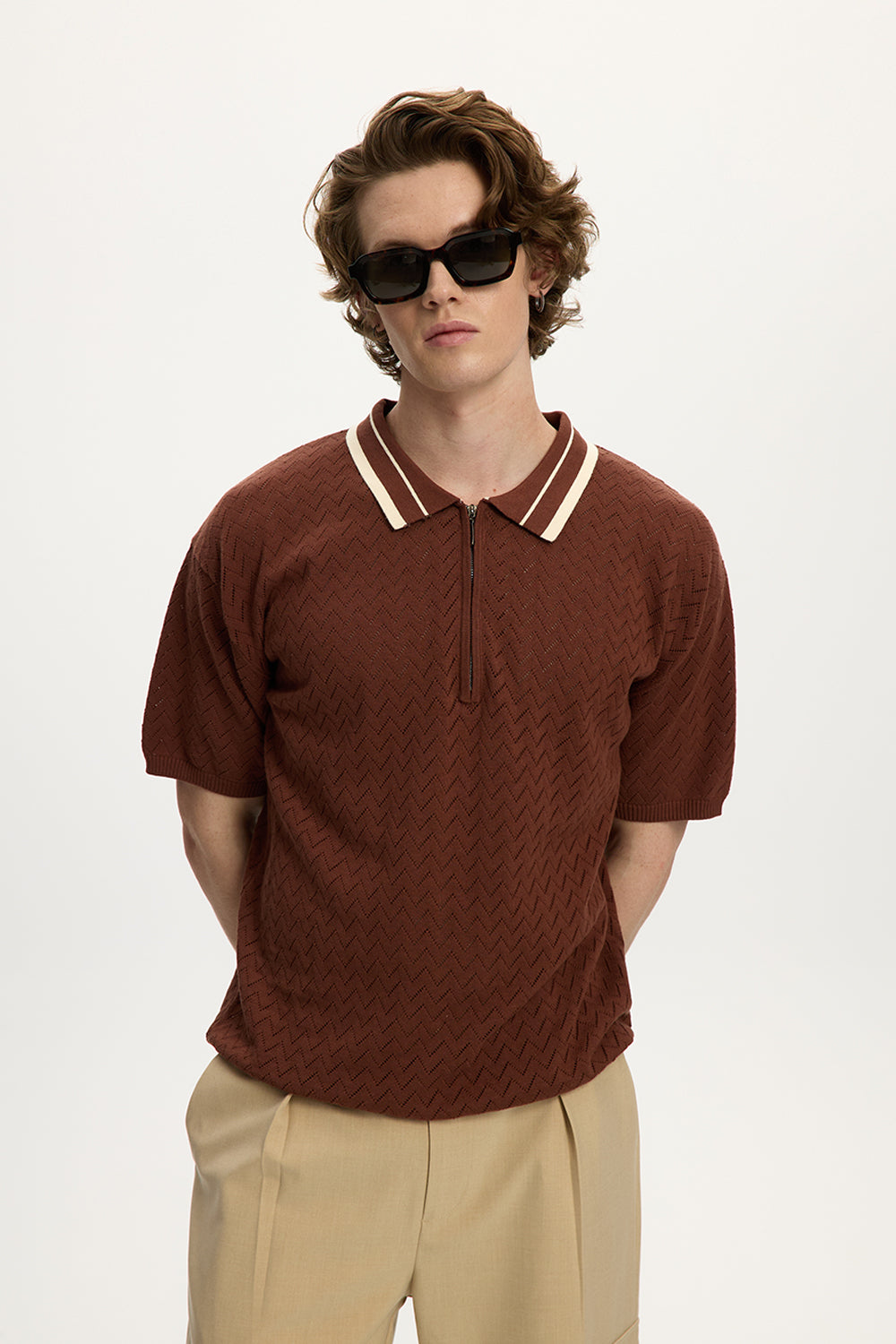 Zip Knit Polo Rust Brown