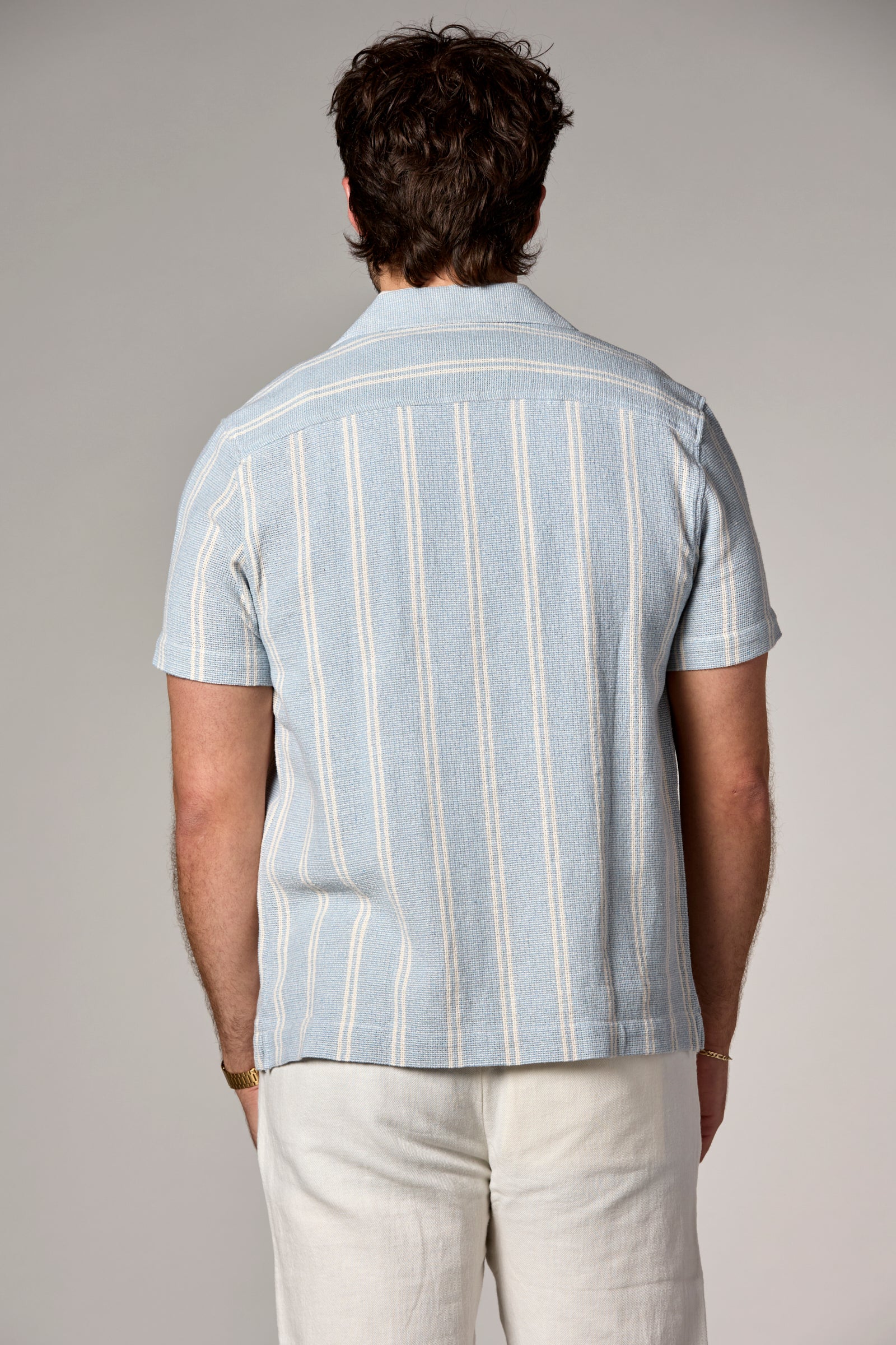 Bahamas S/S Striped Camp Shirt Ecru/Light Blue