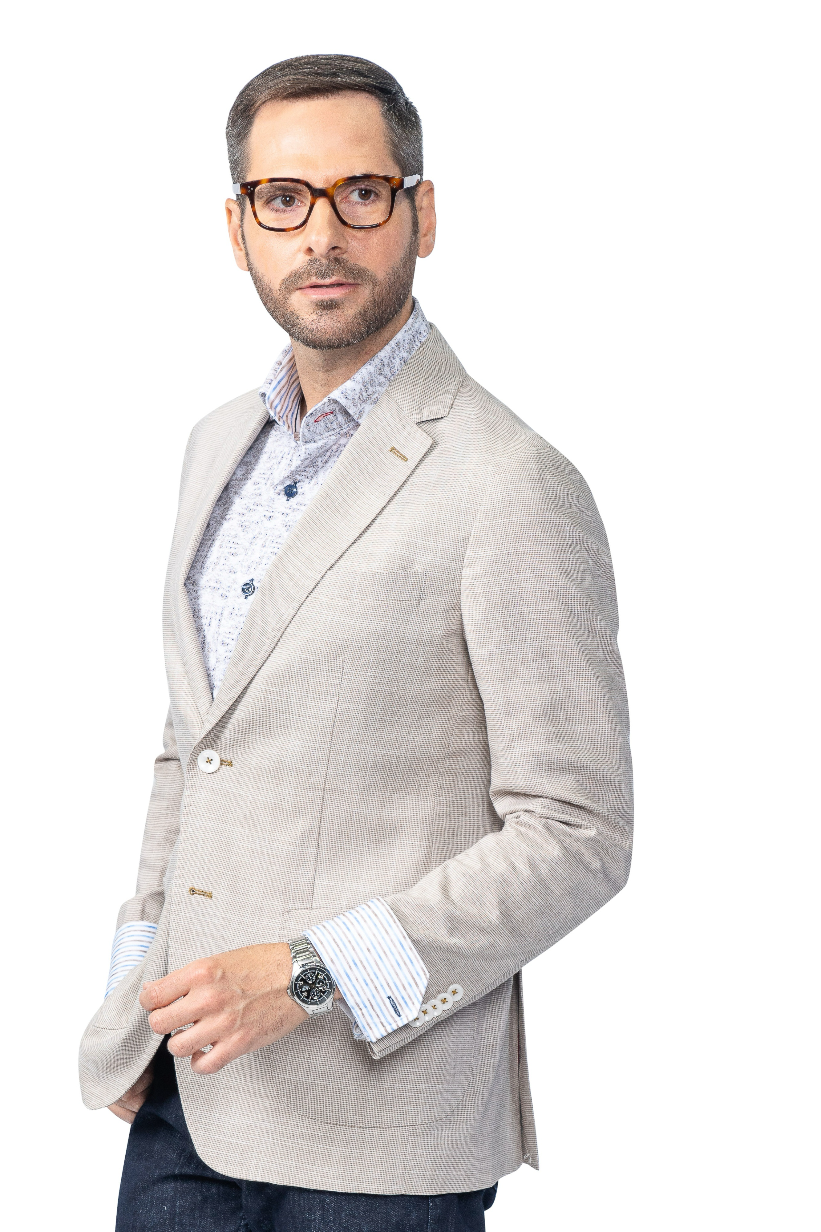 Hartford Mini Check Linen Blazer Beige