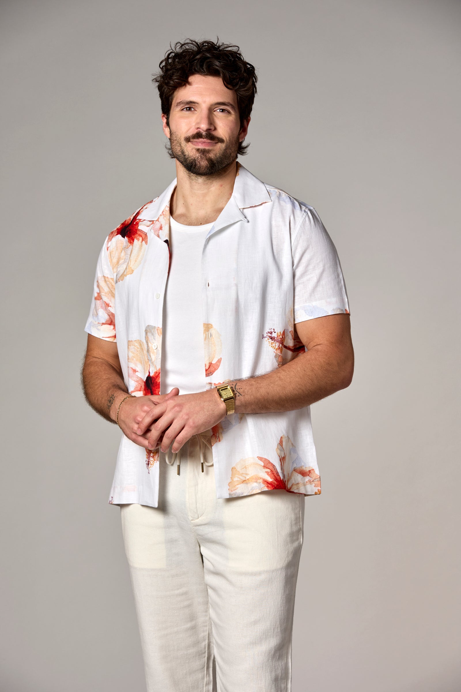 Bahamas S/S Linen Camp Shirt White Print