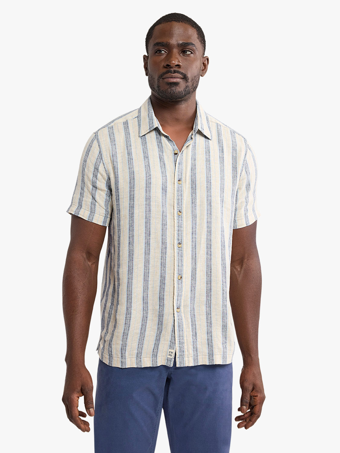 Oasis Textured Short Sleeve Shirt Sea Blue Stripe