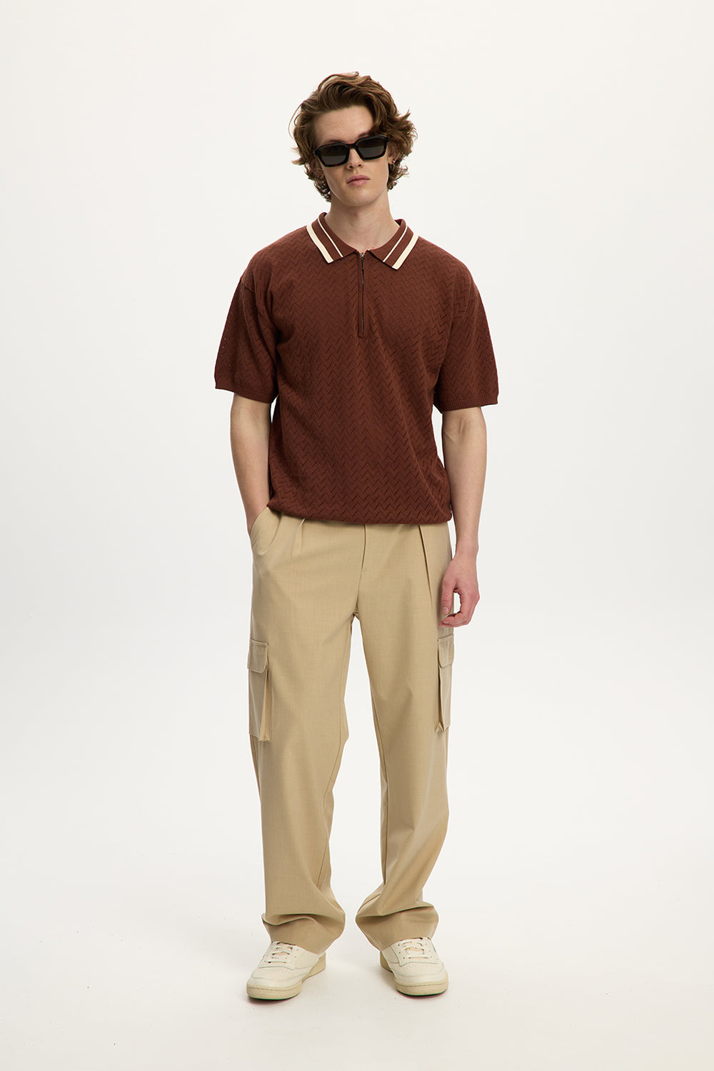 Zip Knit Polo Rust Brown