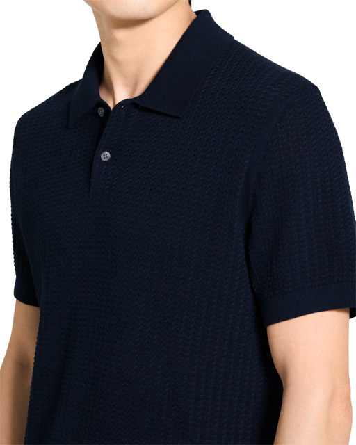 Cable Knit Polo in Tactile Cotton Baltic