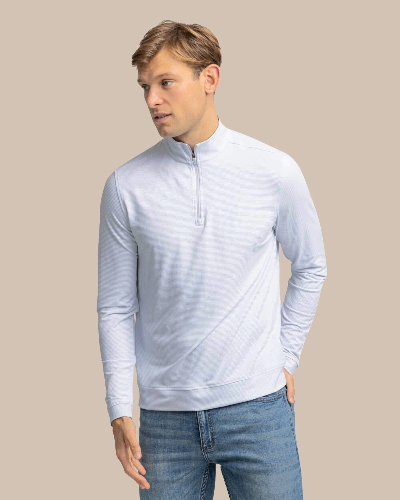 Cruiser Micro-Stripe Q-Zip Heather Slate Grey