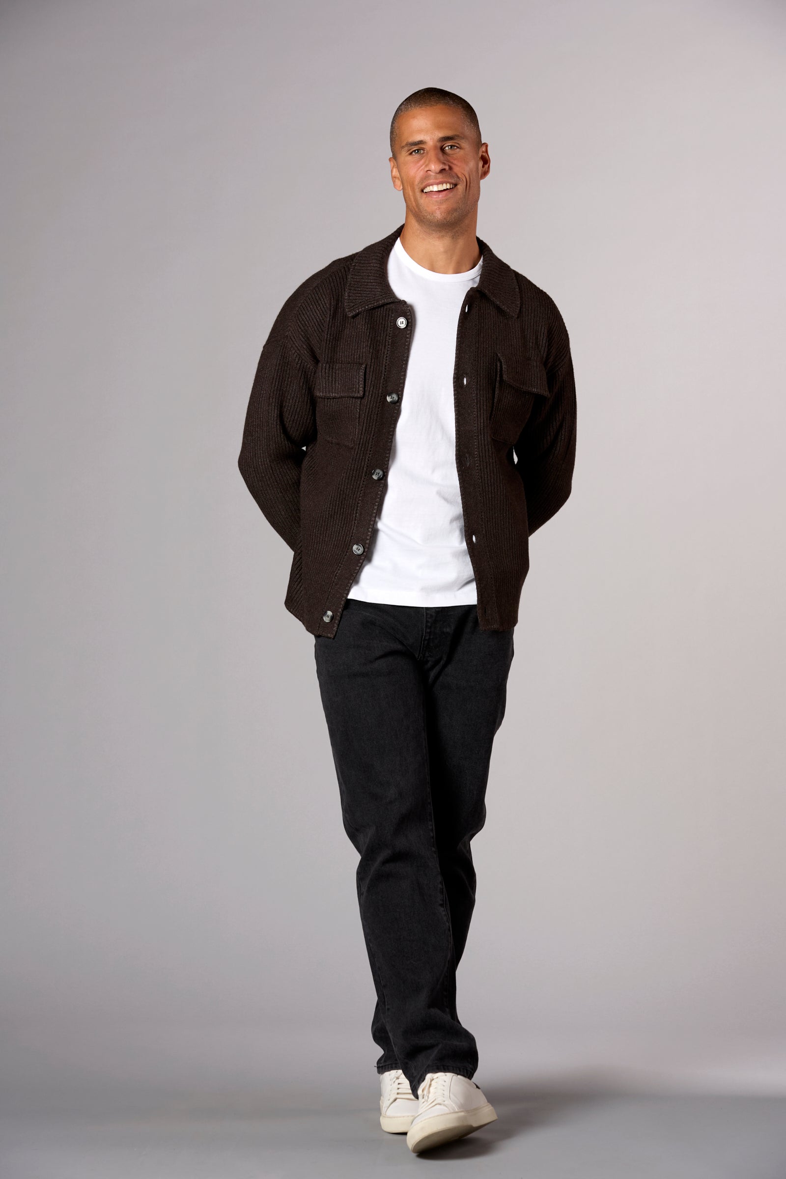 Whipstitch Sweater Jacket Charcoal