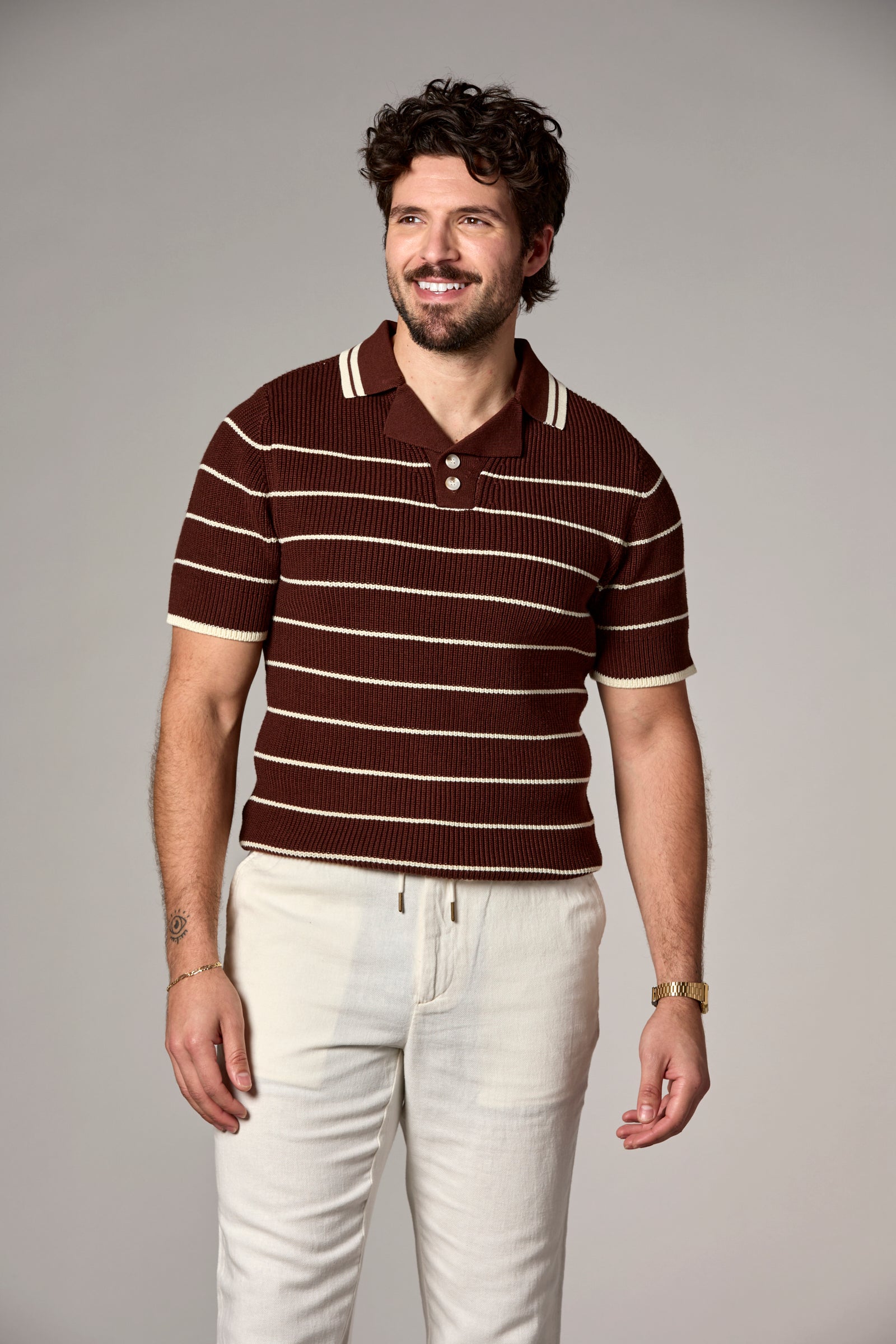 Striped Knit Polo Chocolate Multi