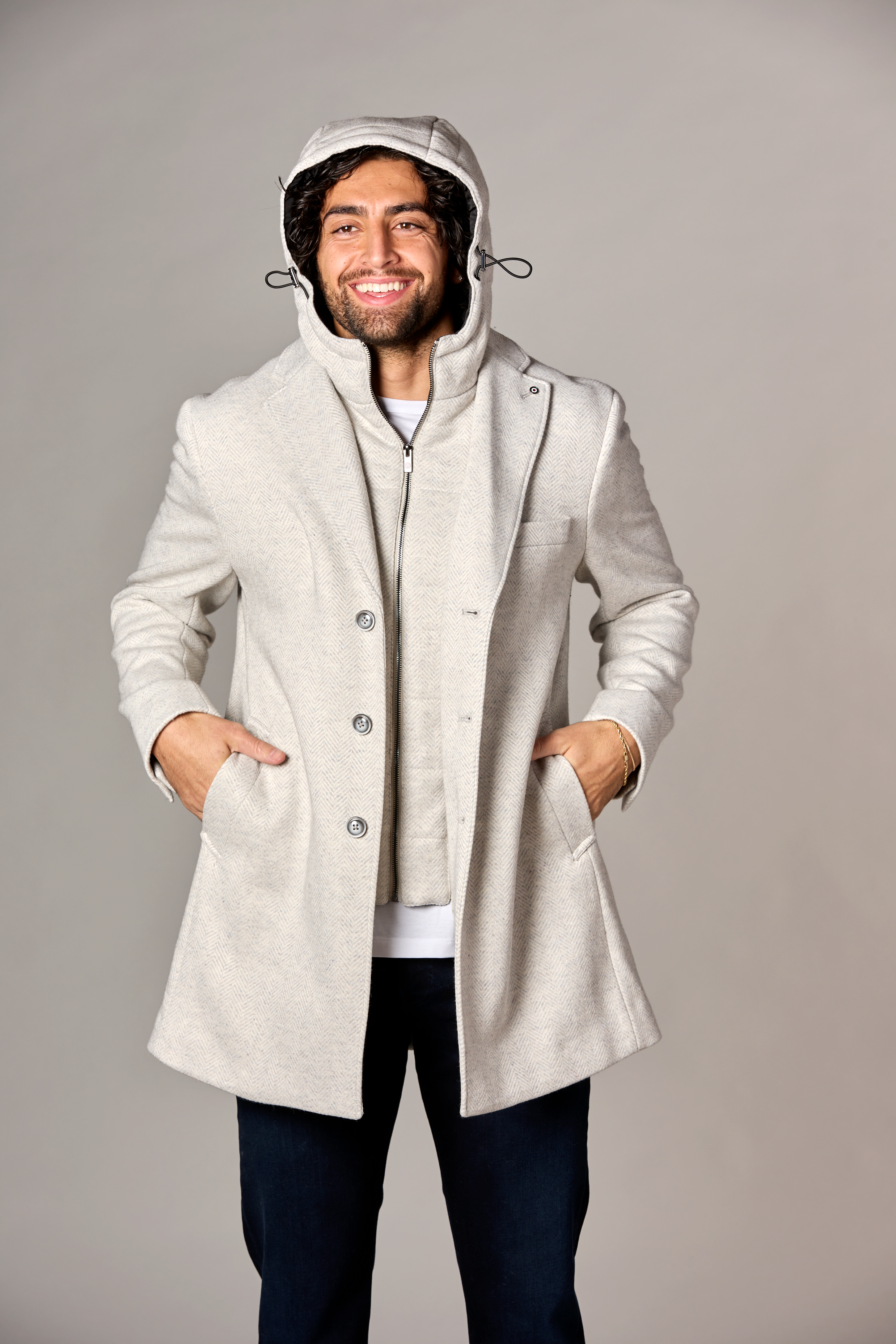 Houndstooth Top Coat w/ Inlay Grey