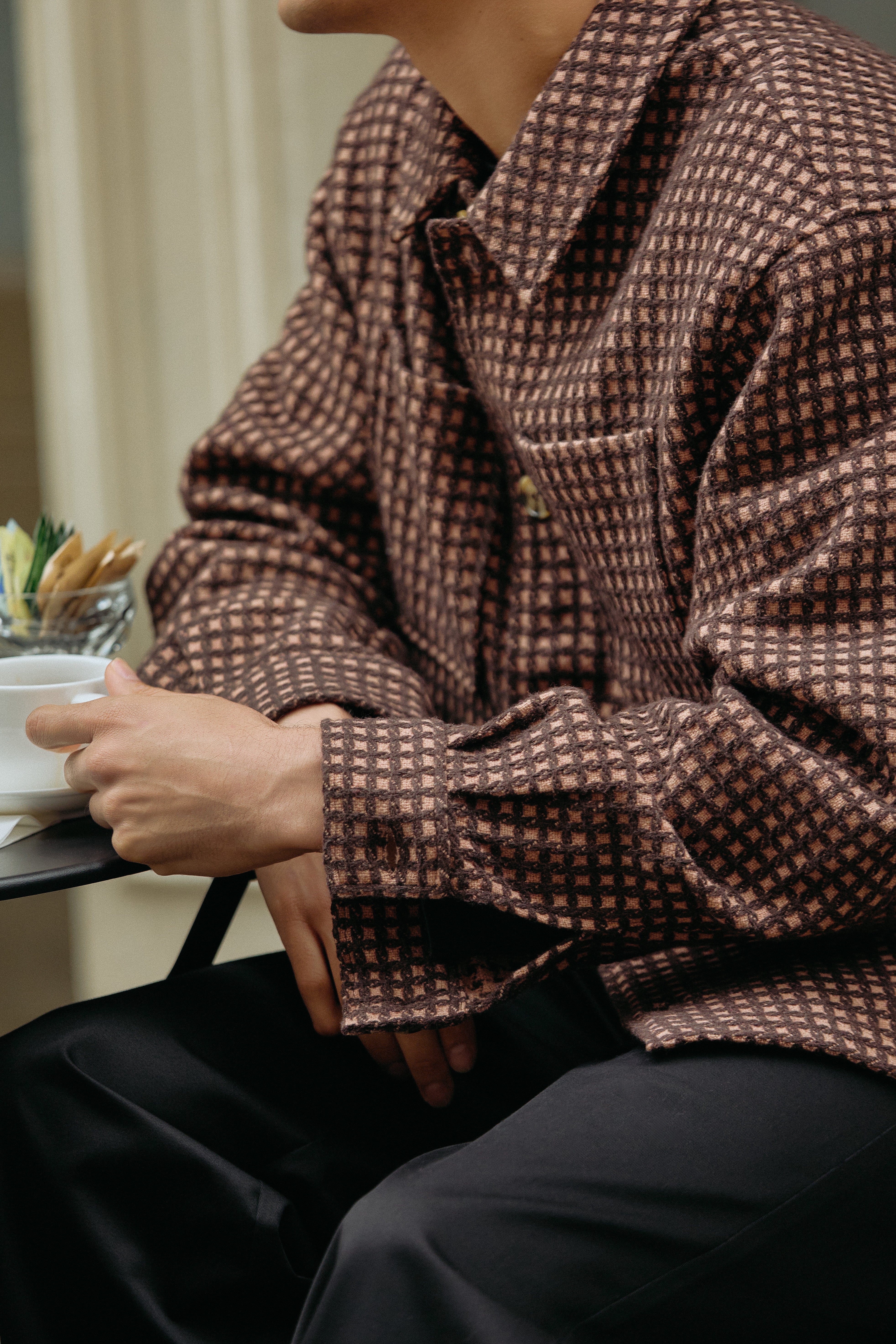 Wool Check Overshirt Golden Straw