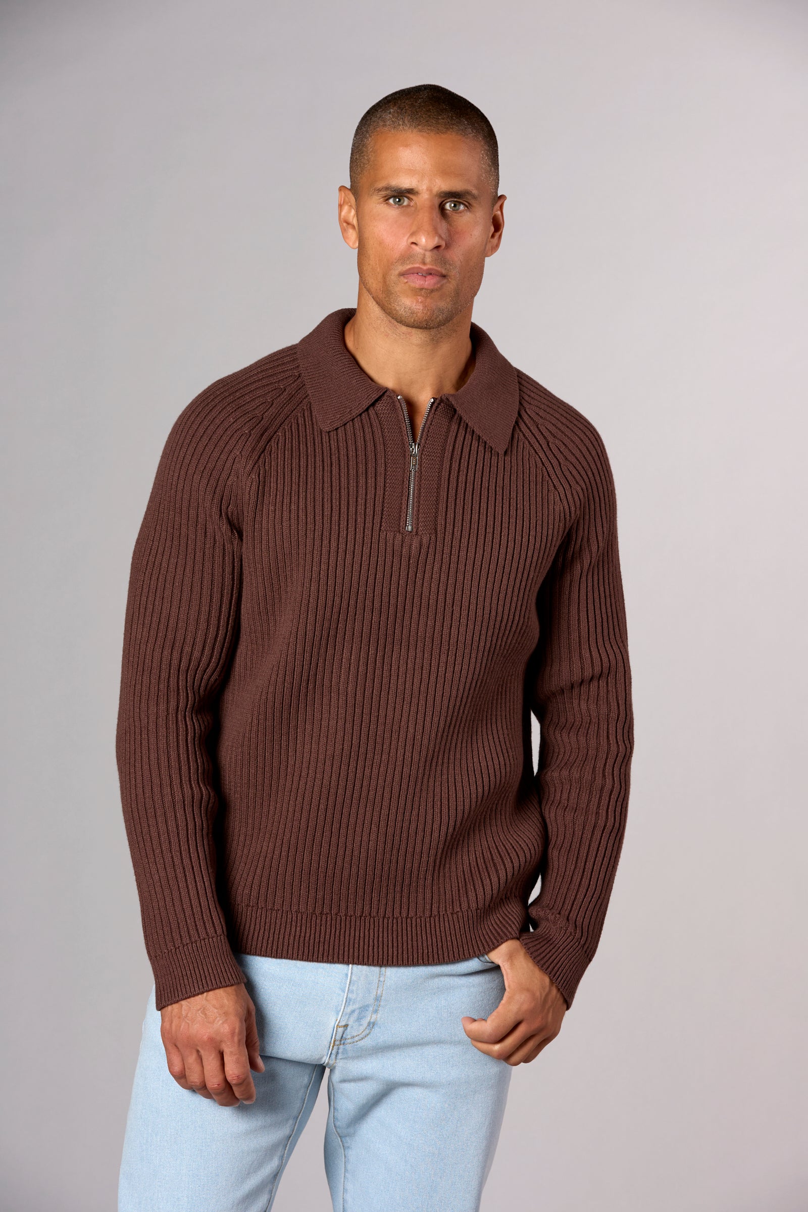 Oversized Chunky 3/4 Zip Chocolate