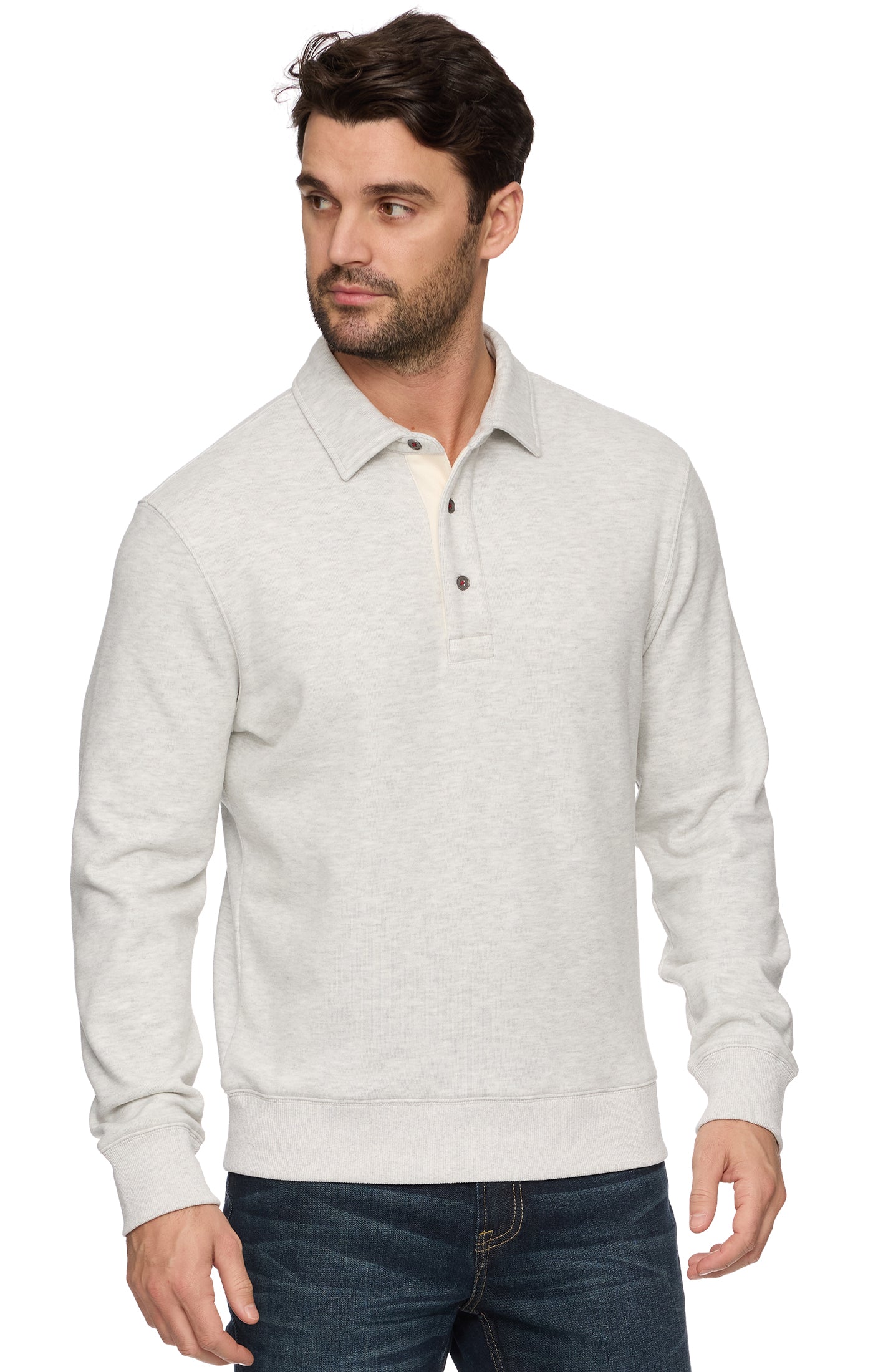 Newton Fleeced Long Sleeve Polo Grey Heather