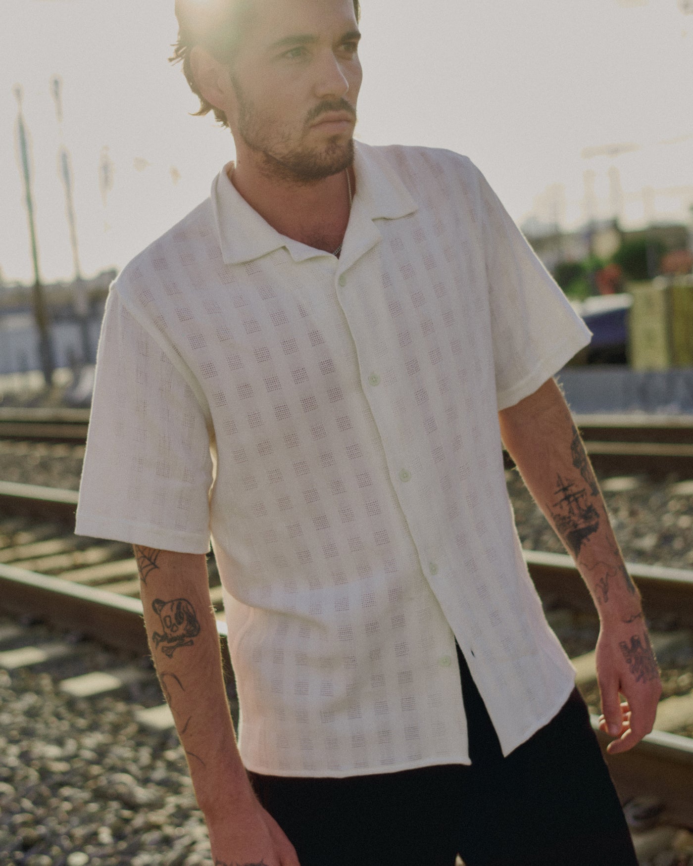 Didcot Open Weave Shirt Ecru Grid